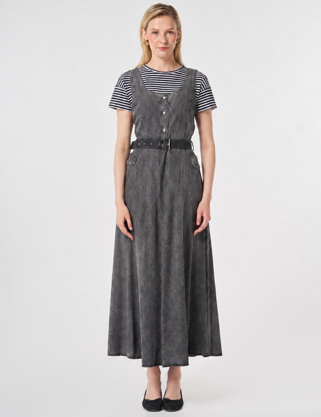 Belt Detail Denim Dress Anthracite