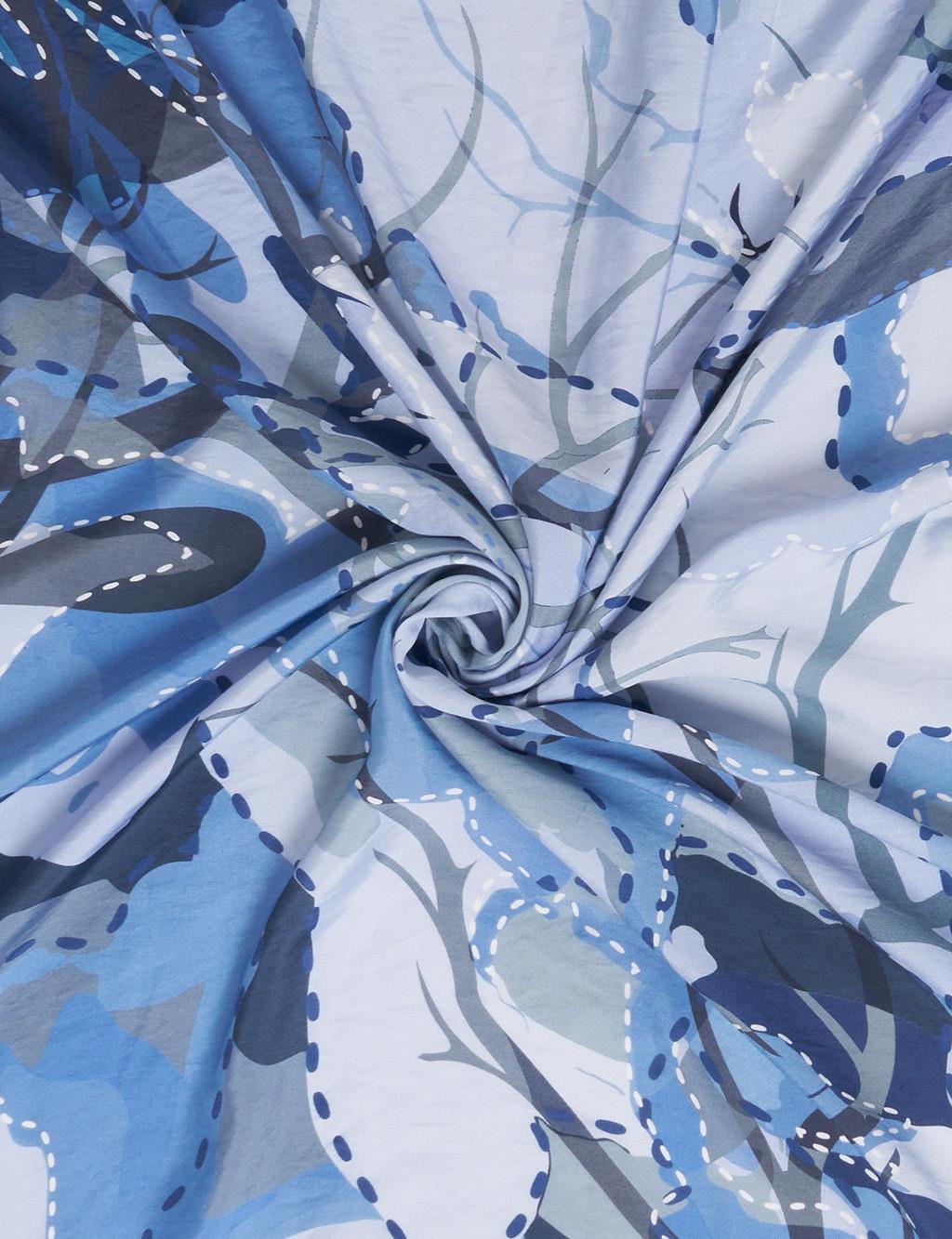 Abstract Branch Print Viscose Scarf Blue