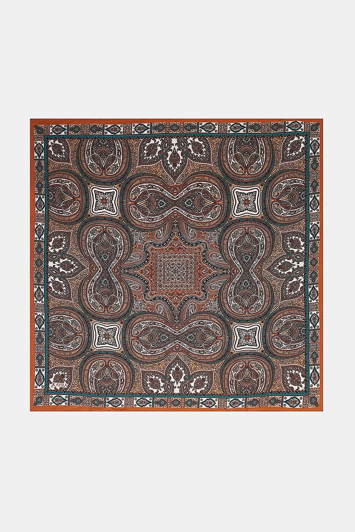 100% Lyocell Ethnic Patterned Scarf Brown