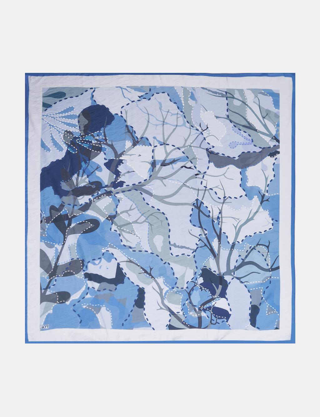 Abstract Branch Print Viscose Scarf Blue
