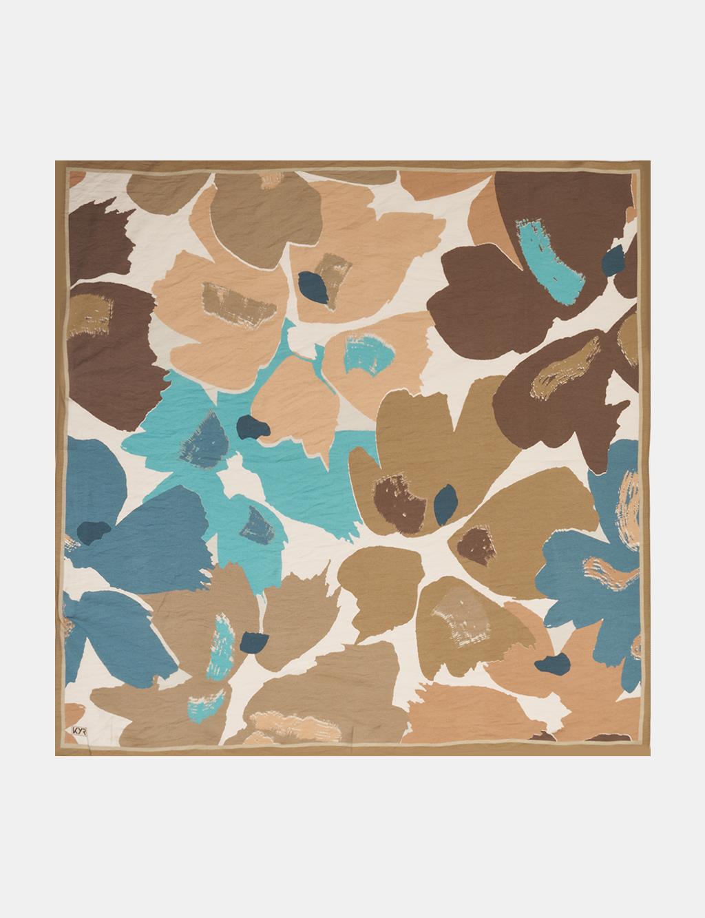 Leaf Pattern Viscose Scarf Brown–Blue