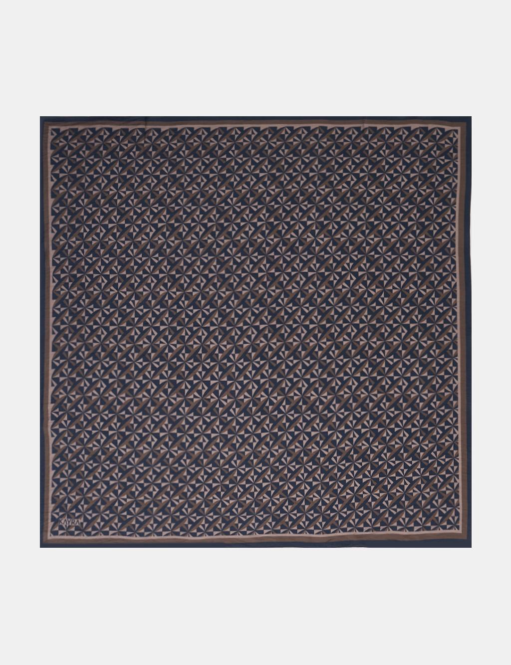 100% Lyocell Monogram Patterned Scarf Navy-Gray