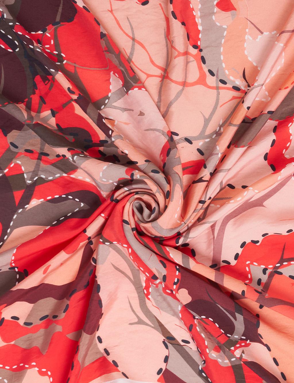 Abstract Branch Print Viscose Scarf Coral