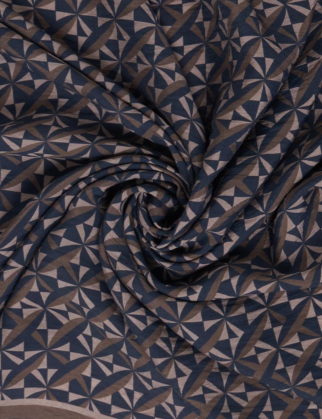 100% Lyocell Monogram Patterned Scarf Navy-Gray