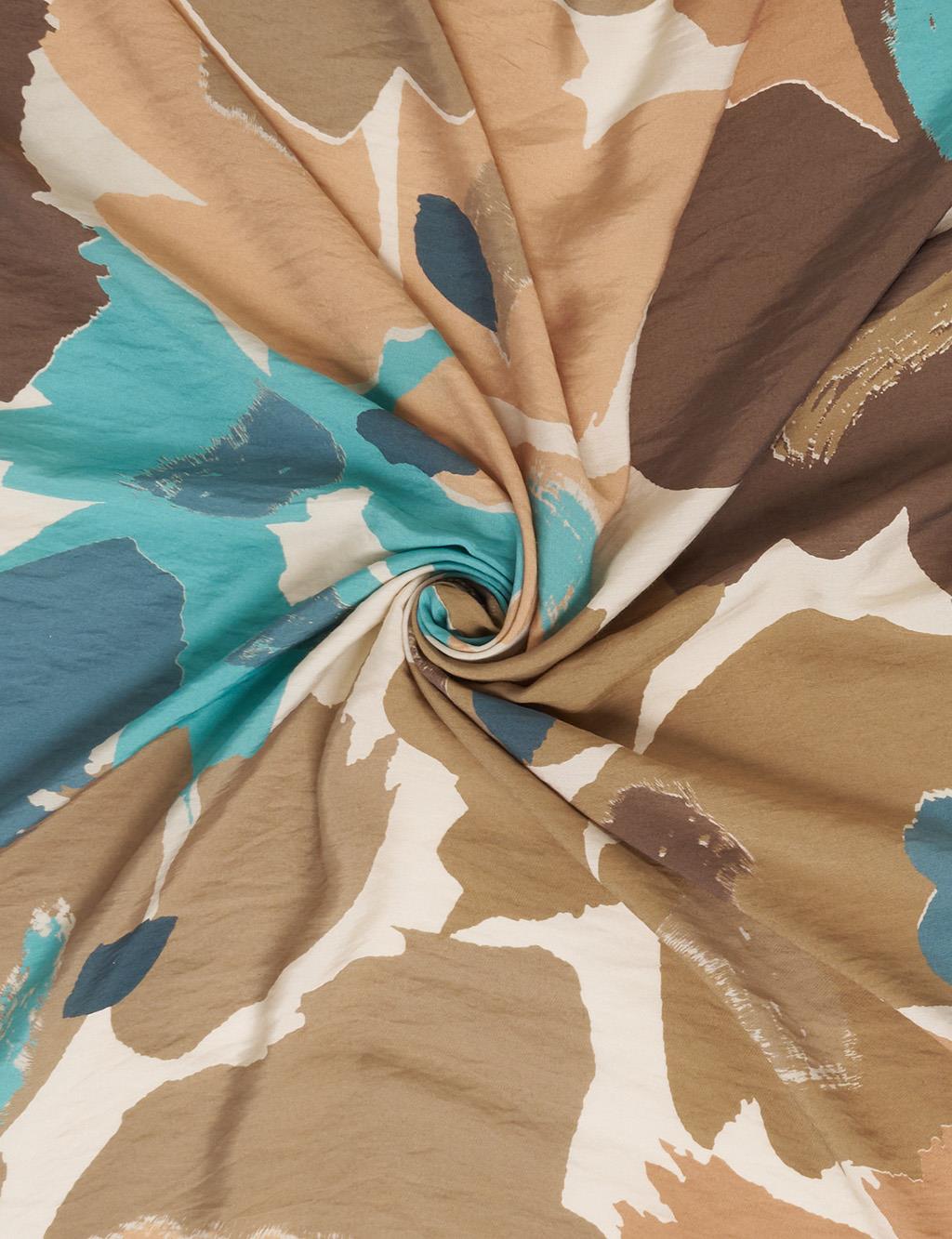 Leaf Pattern Viscose Scarf Brown–Blue