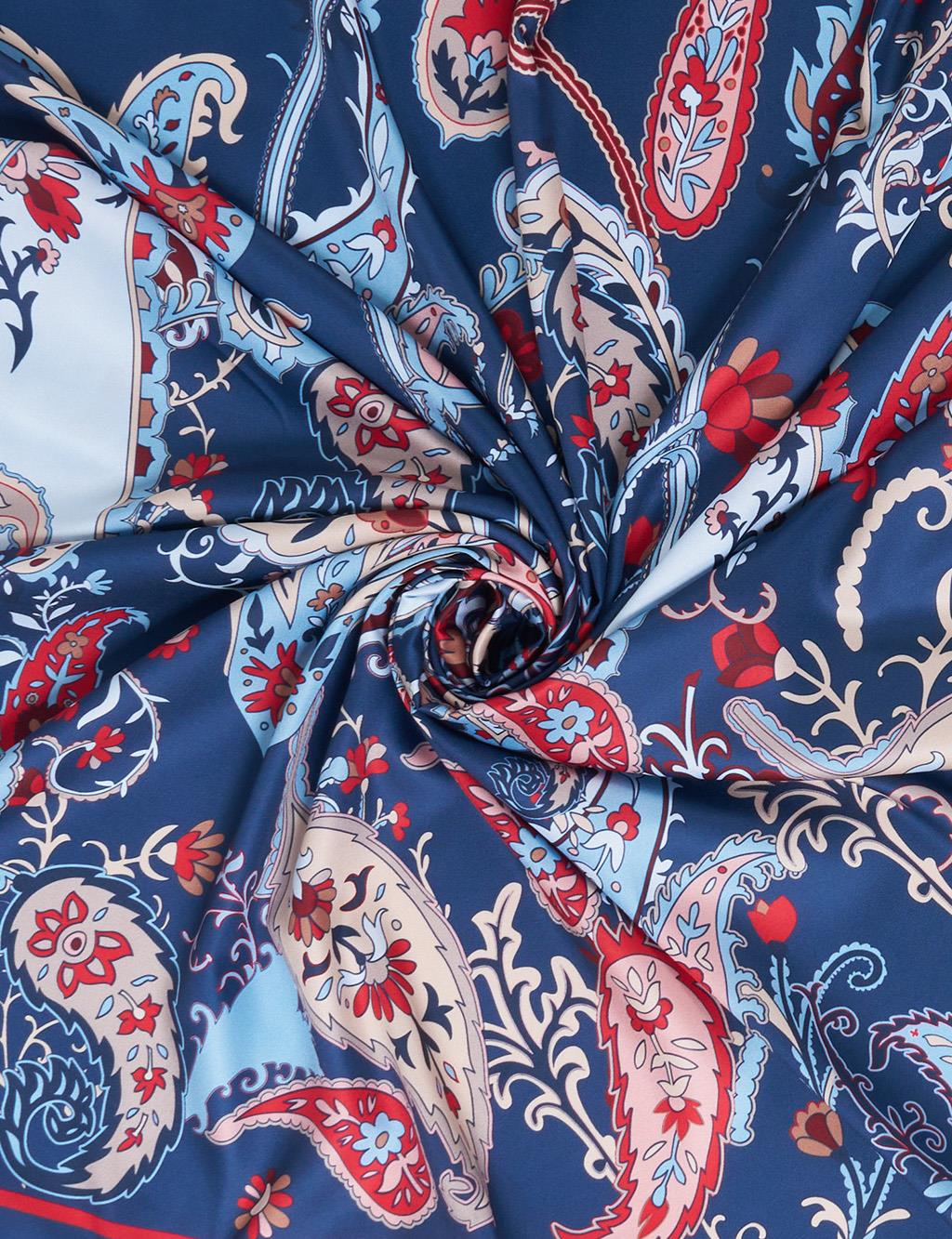 Ethnic Teardrop Pattern Scarf Navy -Cherry