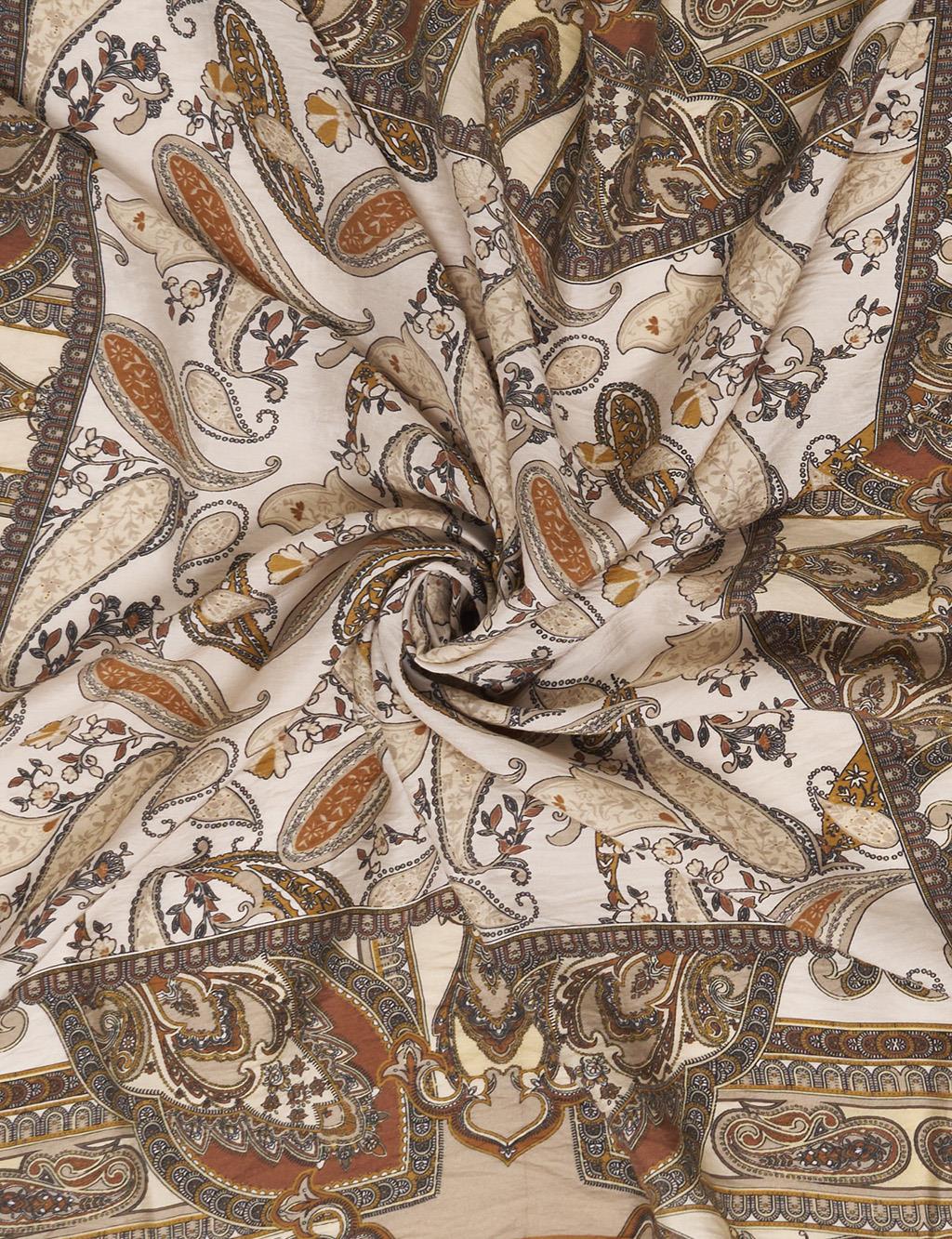 100% Lyocell Mixed Pattern Scarf Brown