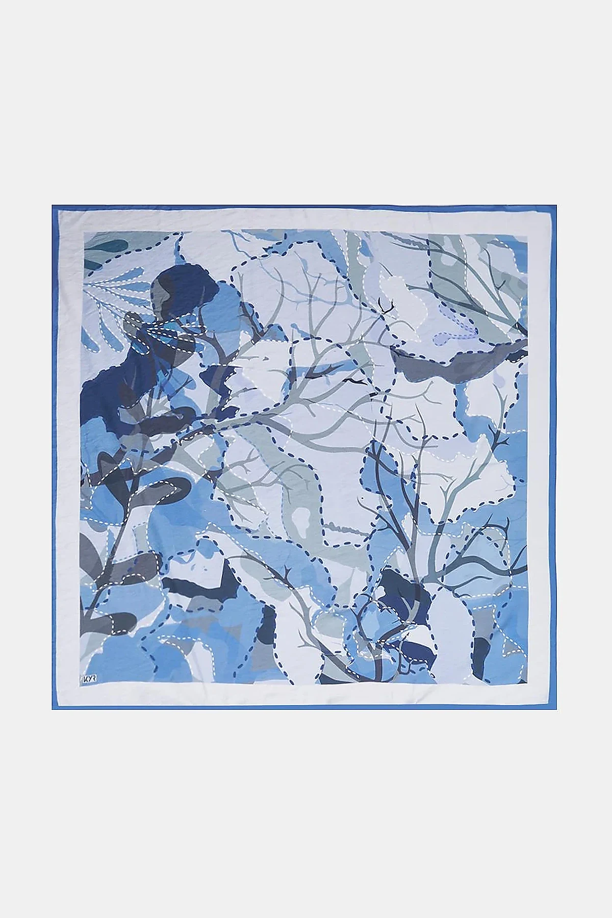 Abstract Branch Print Viscose Scarf Blue