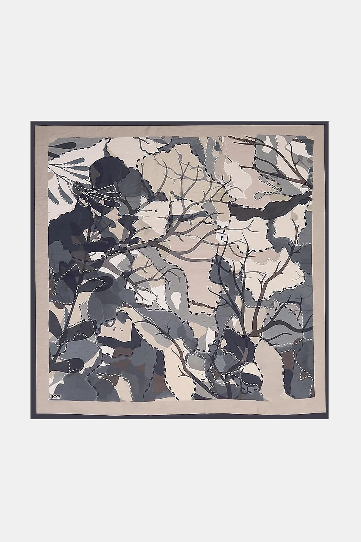 Abstract Branch Print Viscose Scarf Anthracite