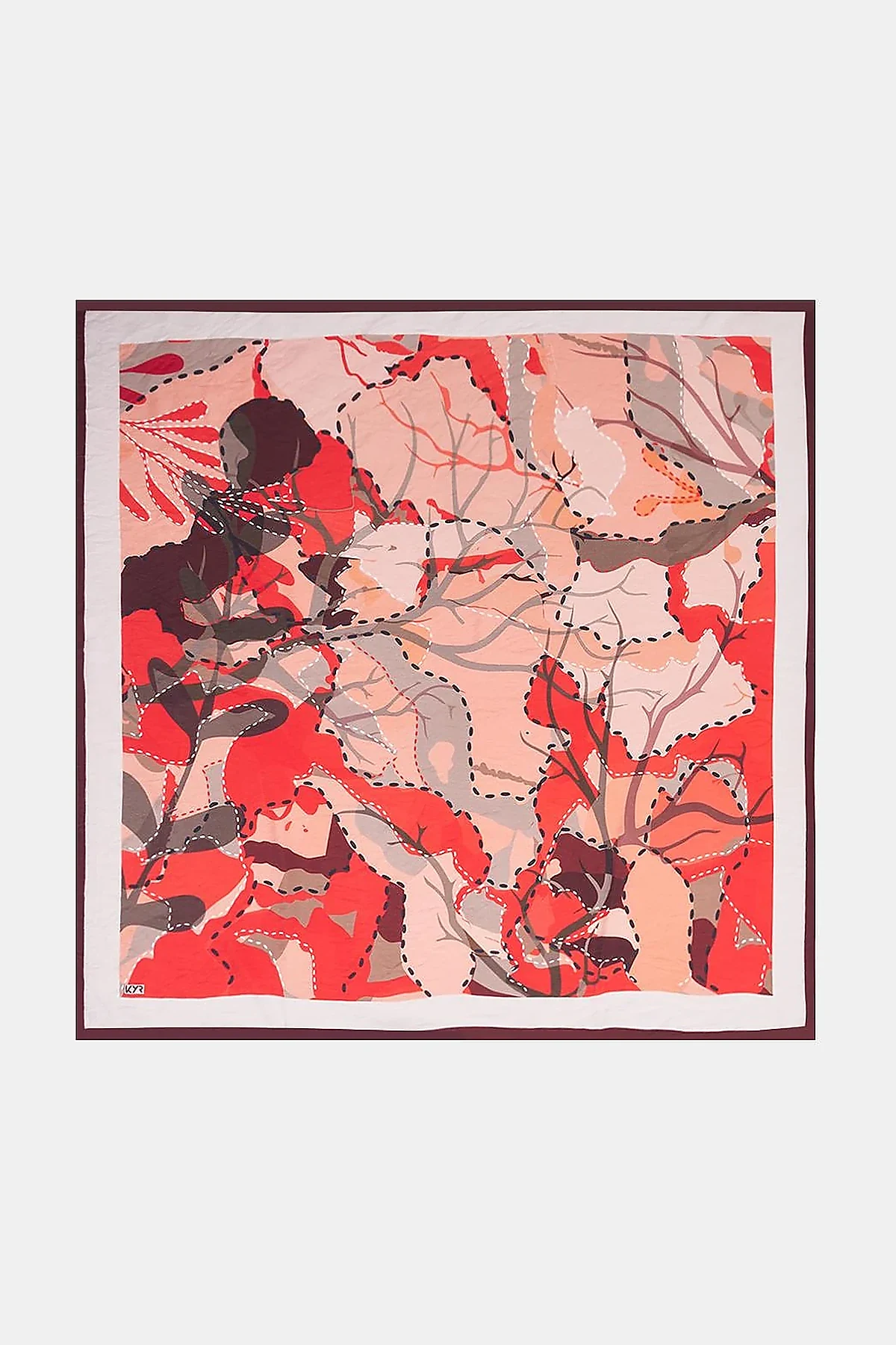 Abstract Branch Print Viscose Scarf Coral