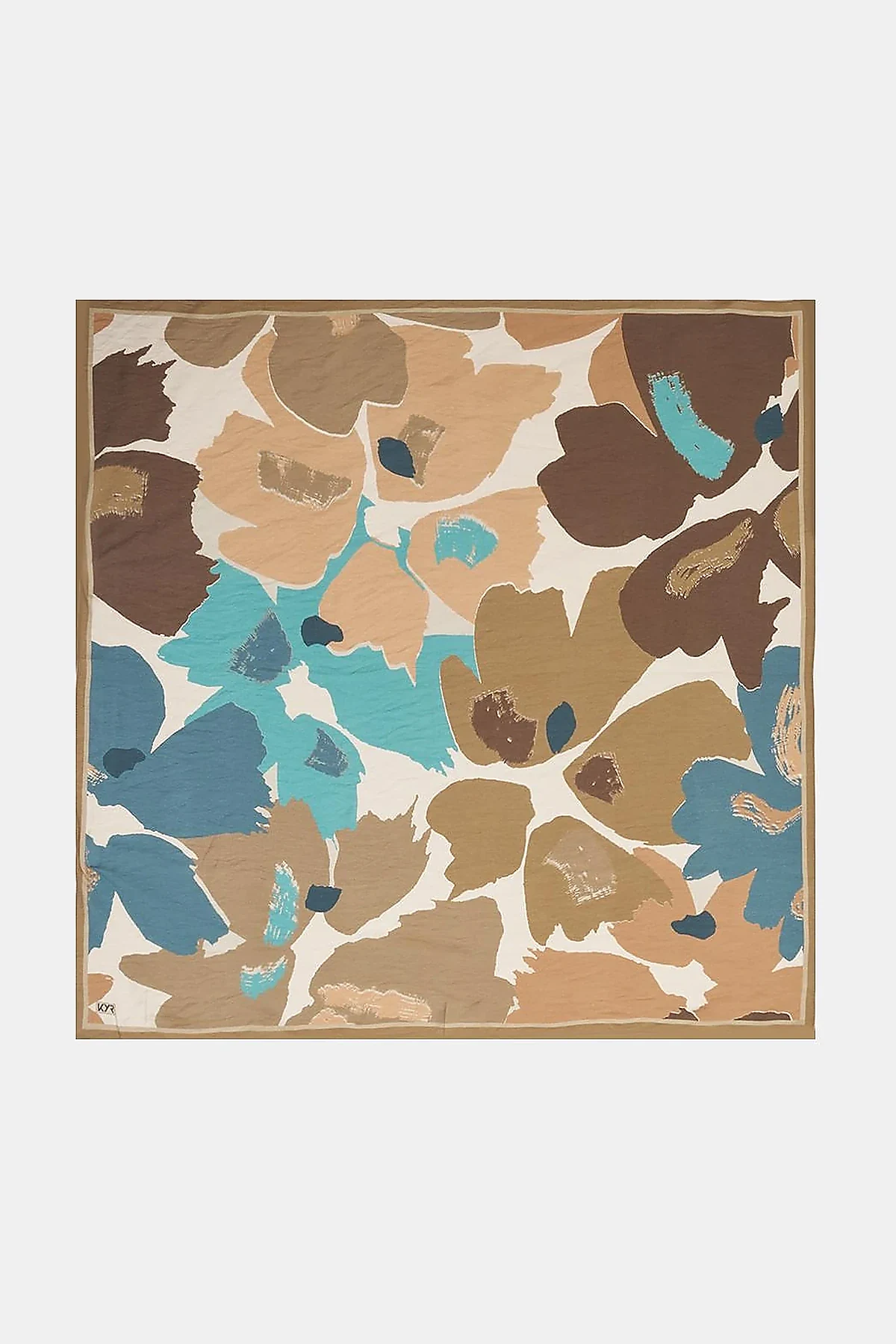 Leaf Pattern Viscose Scarf Brown–Blue