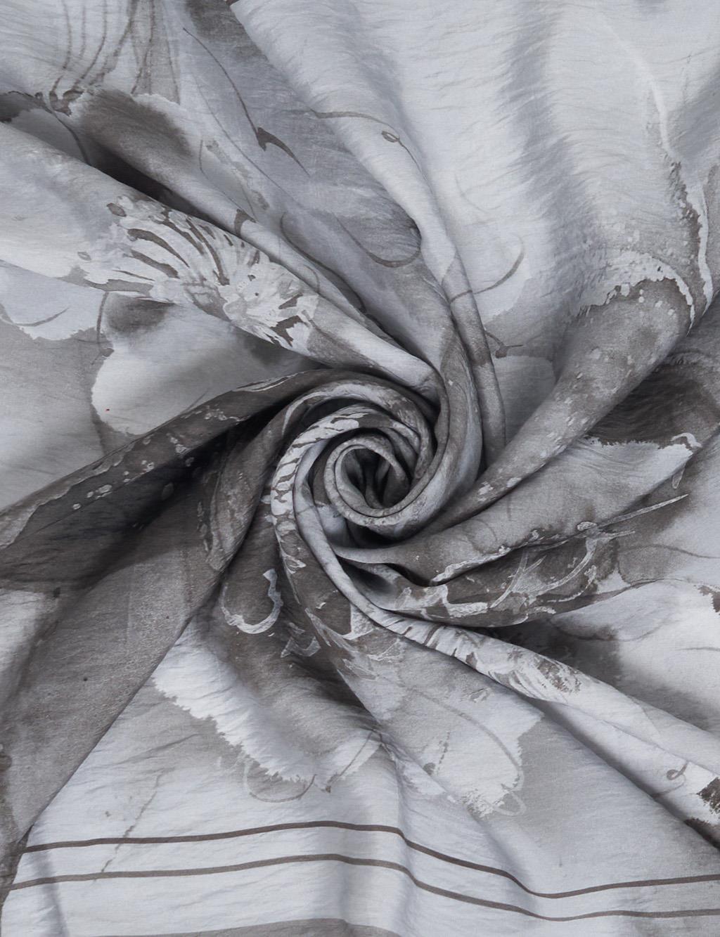 100% Lyocell Floral Patterned Scarf Smoky Grey