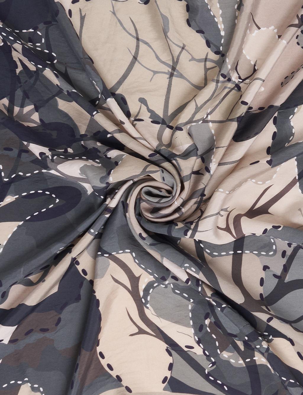 Abstract Branch Print Viscose Scarf Anthracite