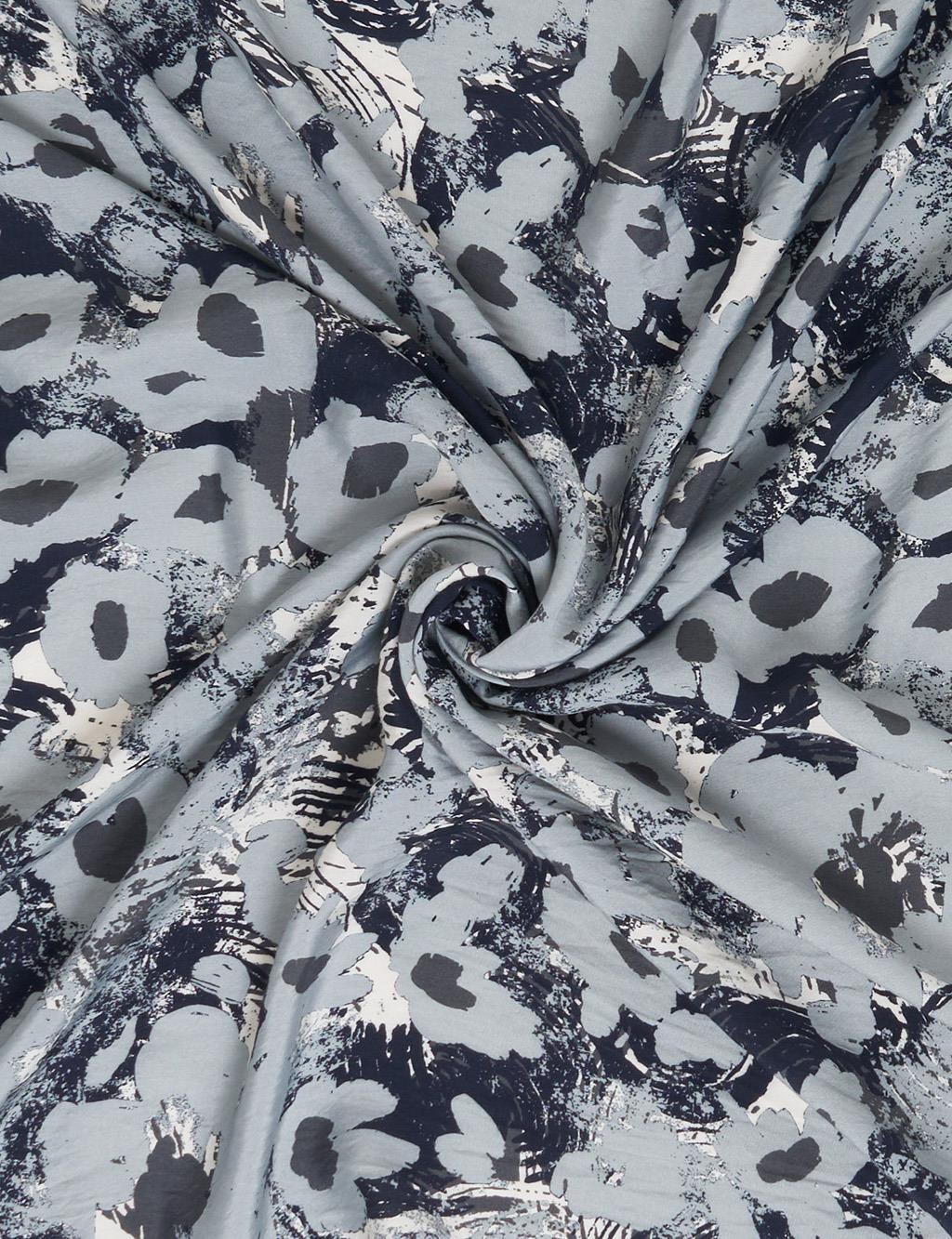 Mini Floral Pattern Viscose Scarf Anthracite