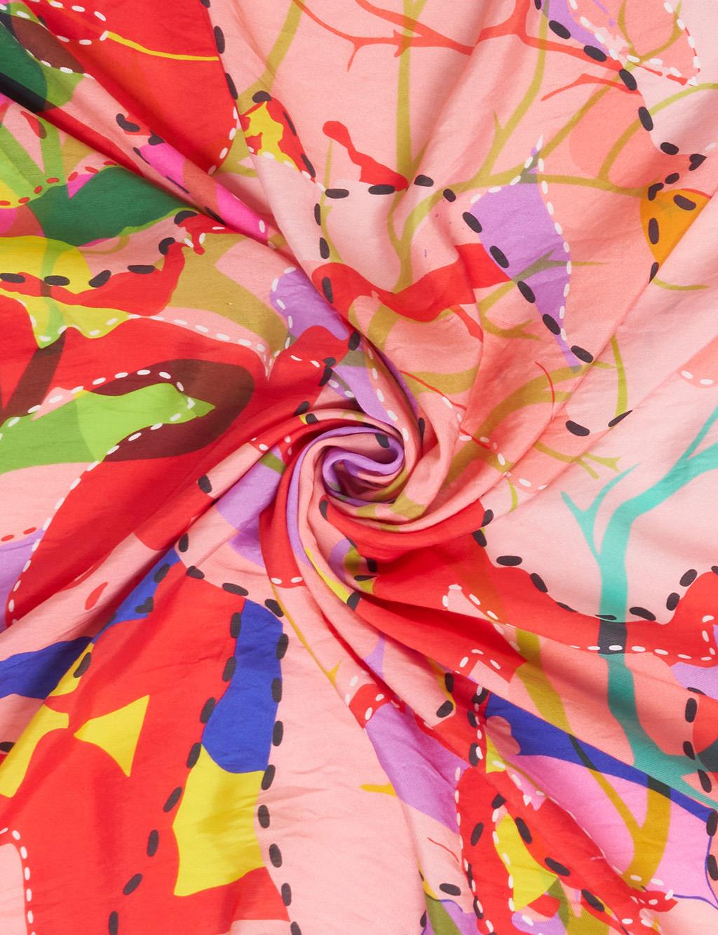 Abstract Branch Print Viscose Scarf Pink