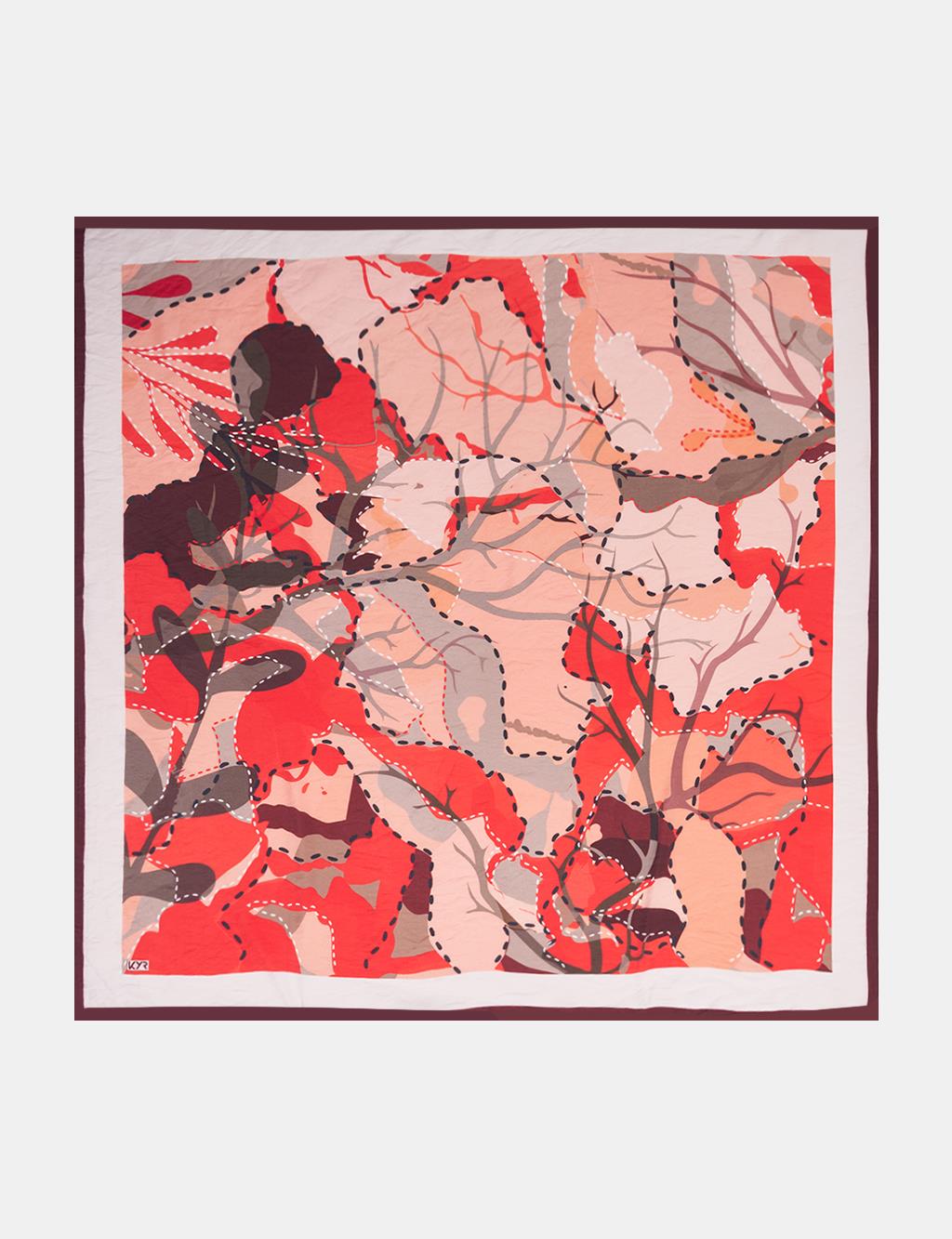 Abstract Branch Print Viscose Scarf Coral