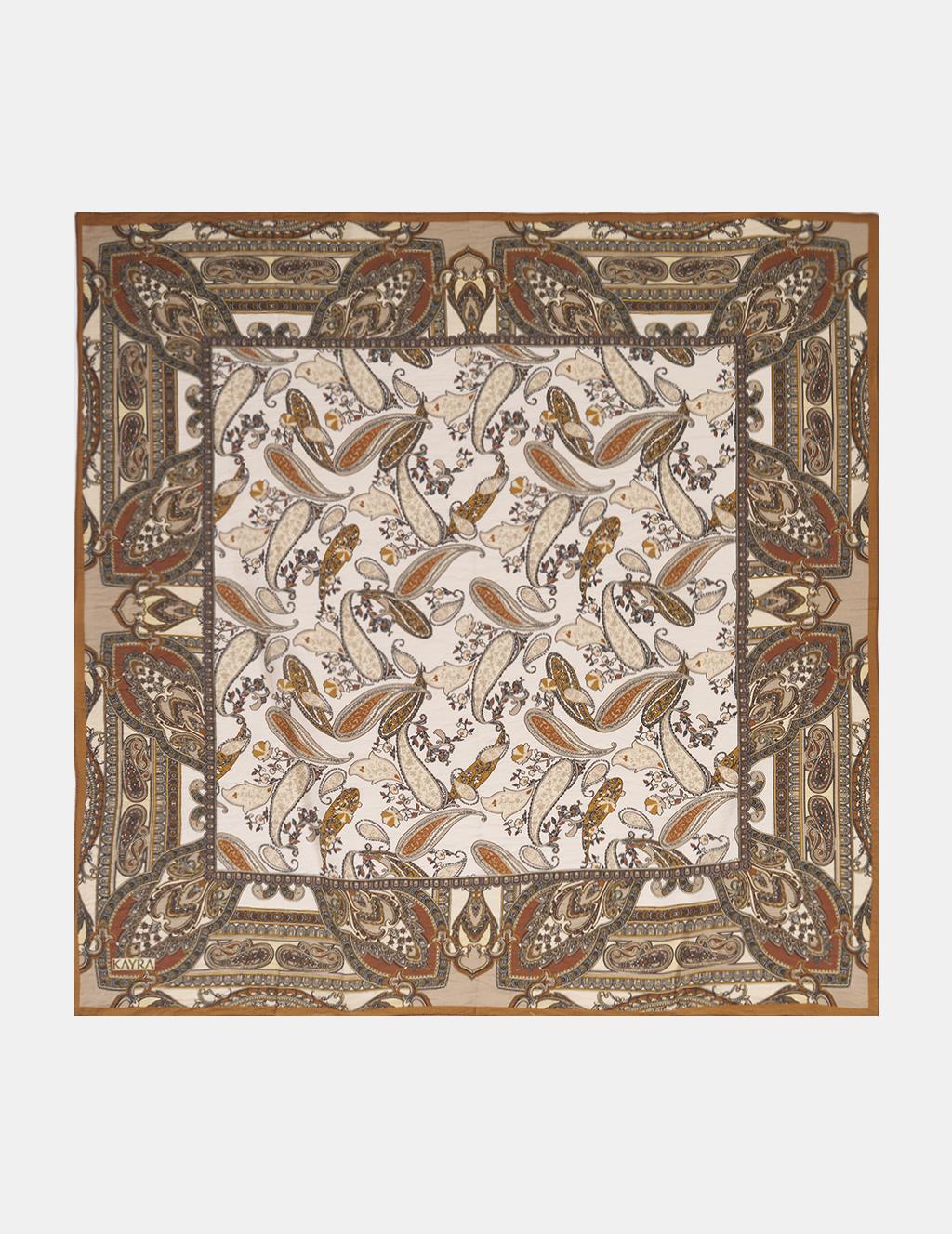 100% Lyocell Mixed Pattern Scarf Brown
