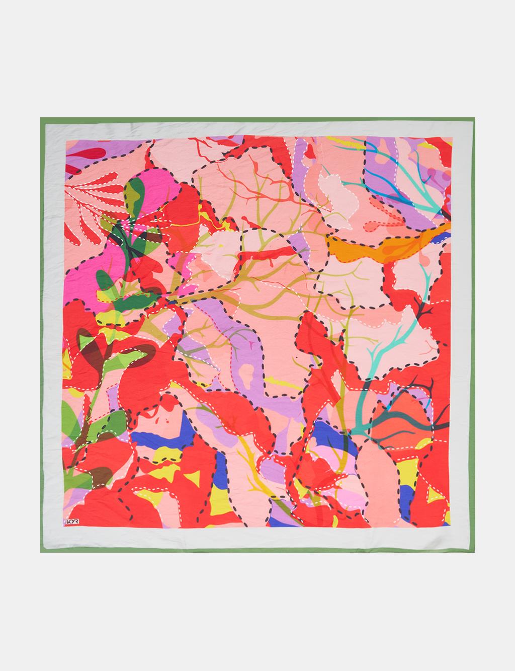 Abstract Branch Print Viscose Scarf Pink