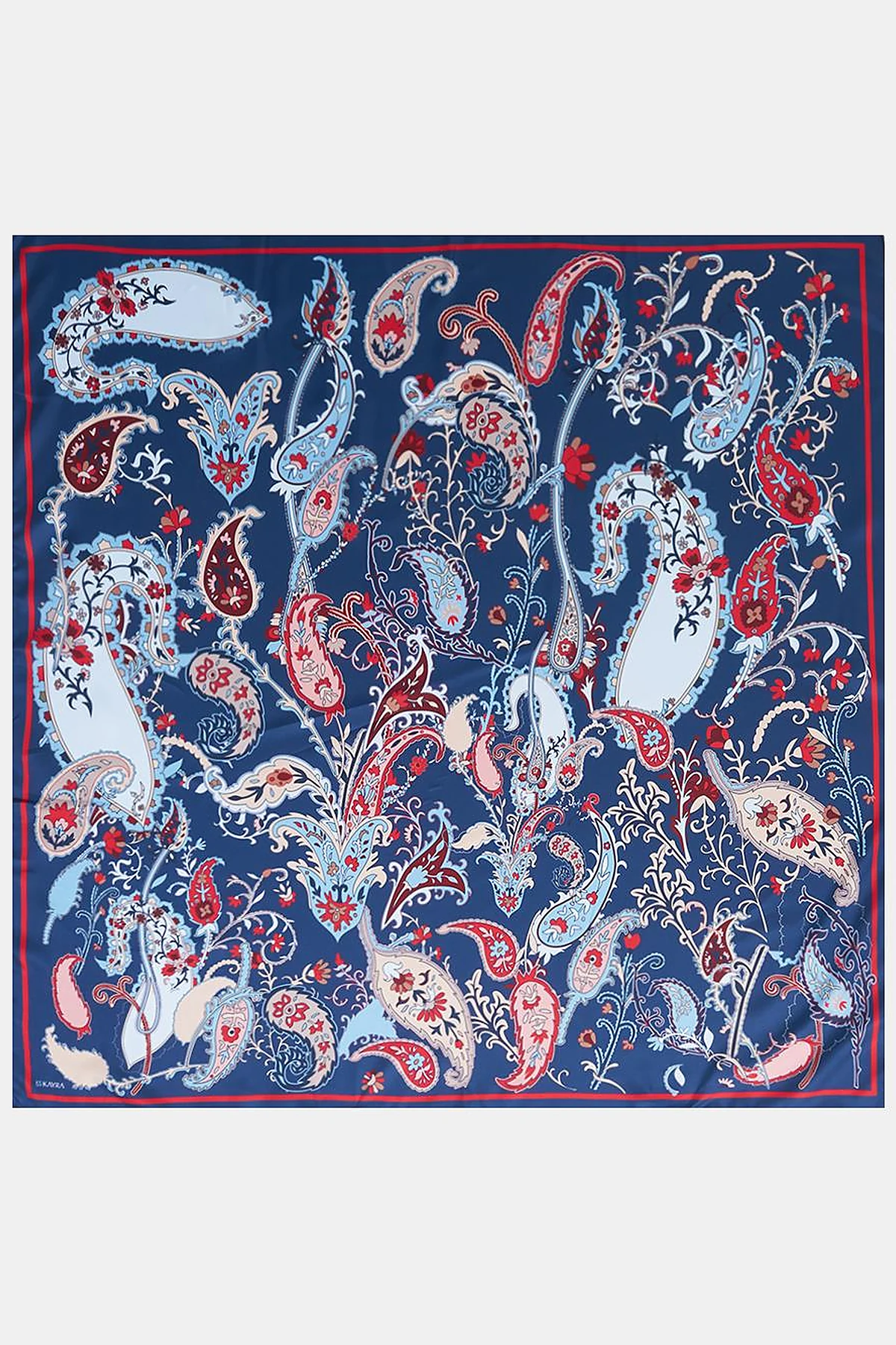 Ethnic Teardrop Pattern Scarf Navy -Cherry