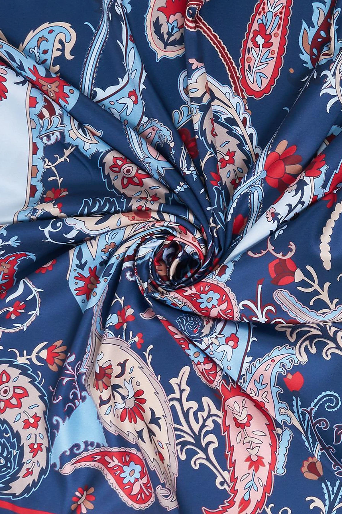 Ethnic Teardrop Pattern Scarf Navy -Cherry