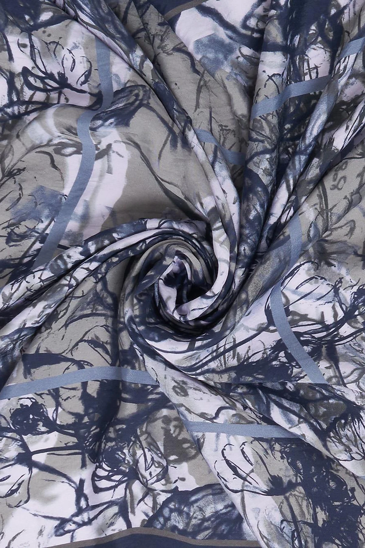 Mixed Pattern Viscose Scarf Navy