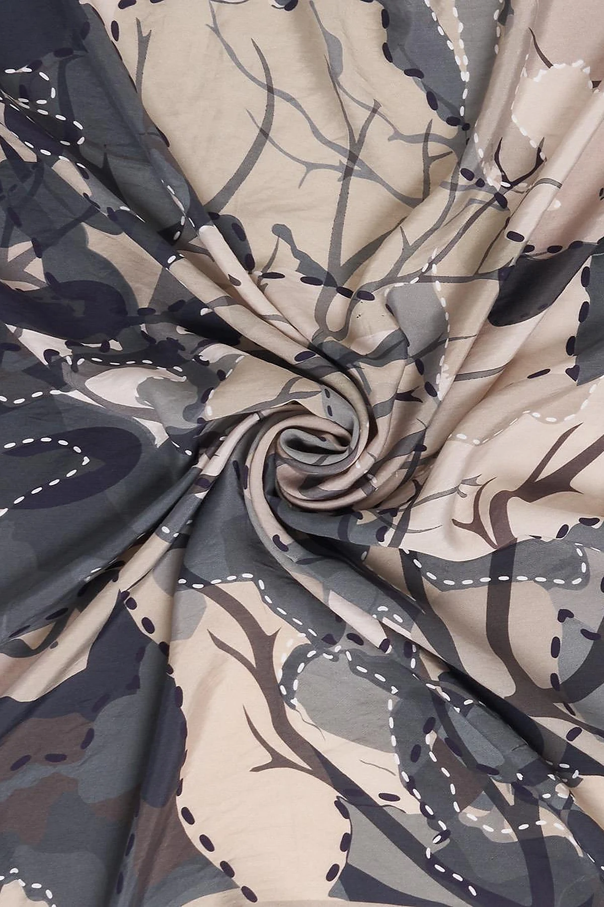 Abstract Branch Print Viscose Scarf Anthracite