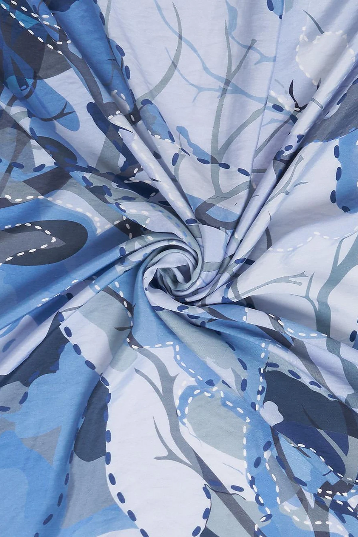 Abstract Branch Print Viscose Scarf Blue