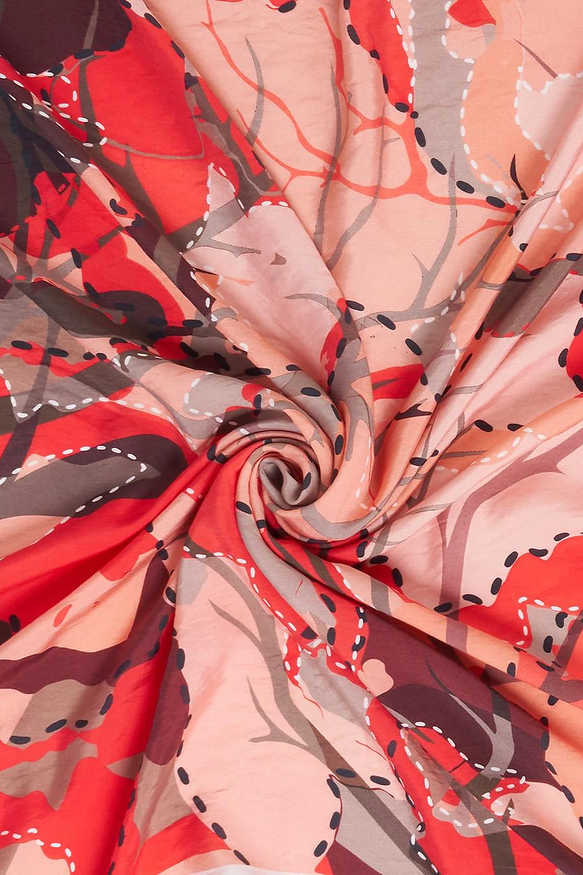 Abstract Branch Print Viscose Scarf Coral