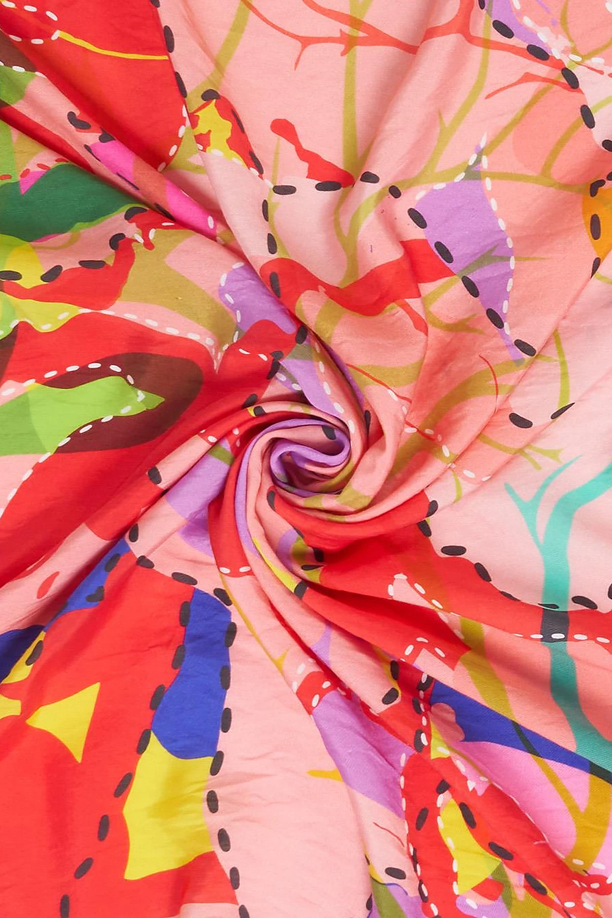 Abstract Branch Print Viscose Scarf Pink
