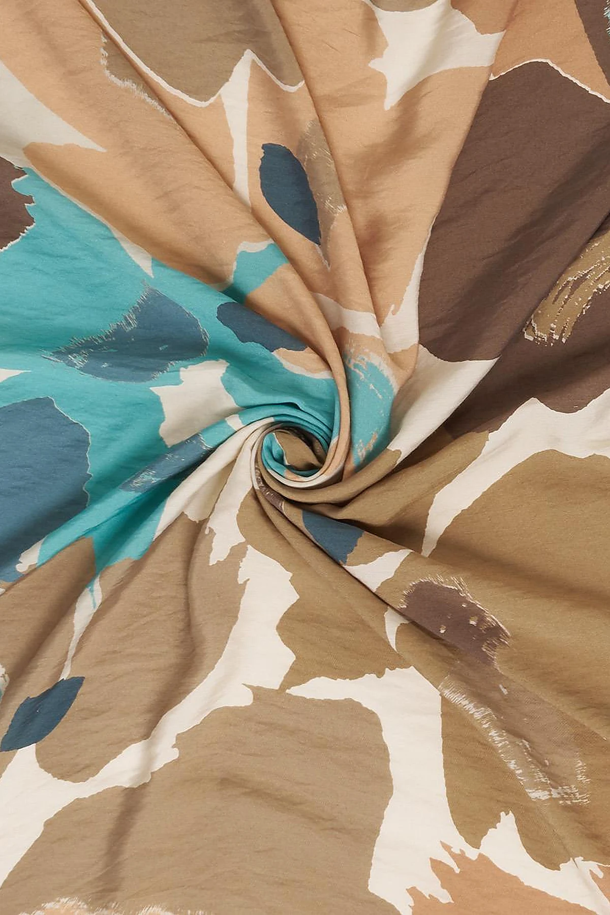 Leaf Pattern Viscose Scarf Brown–Blue