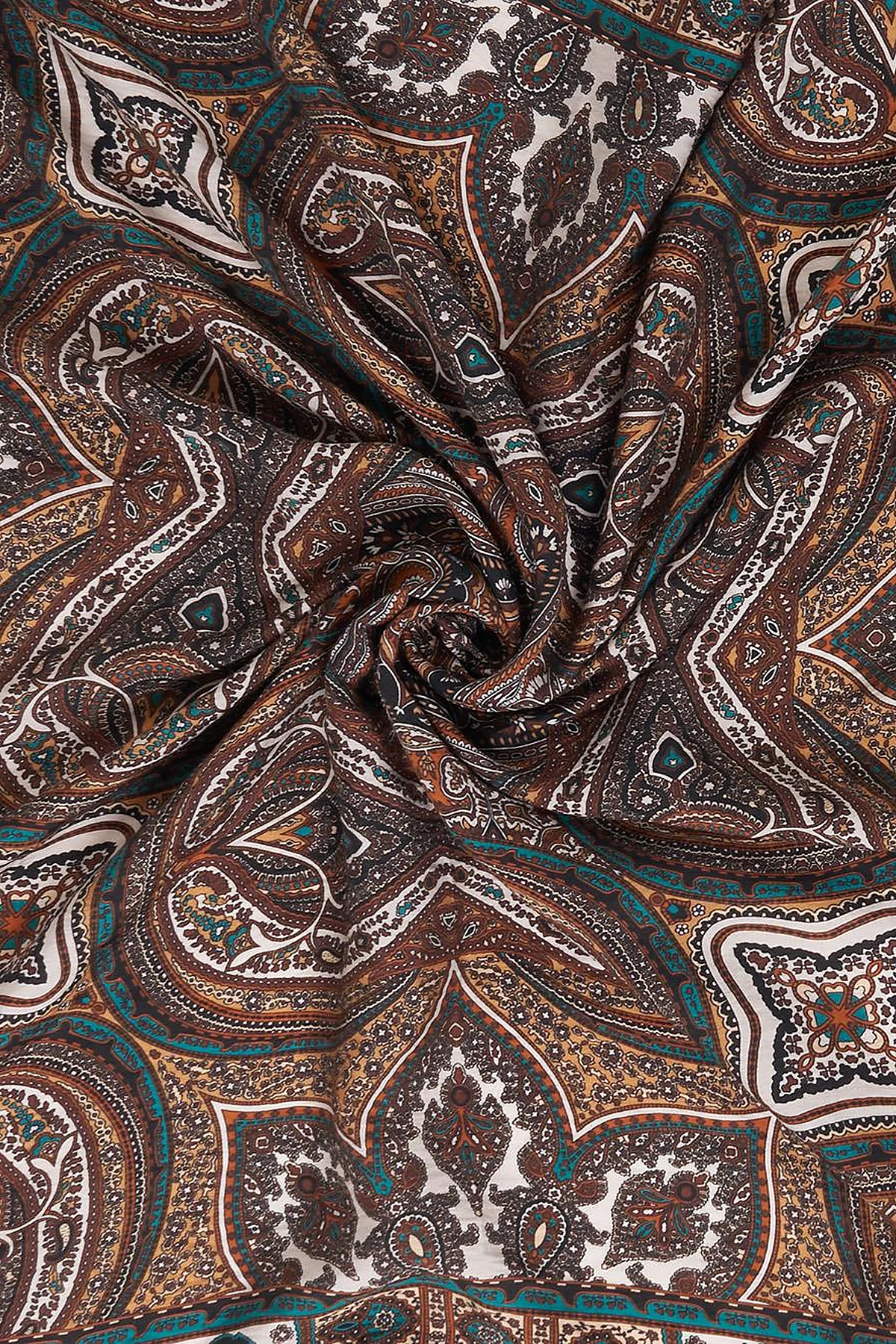 100% Lyocell Ethnic Patterned Scarf Brown