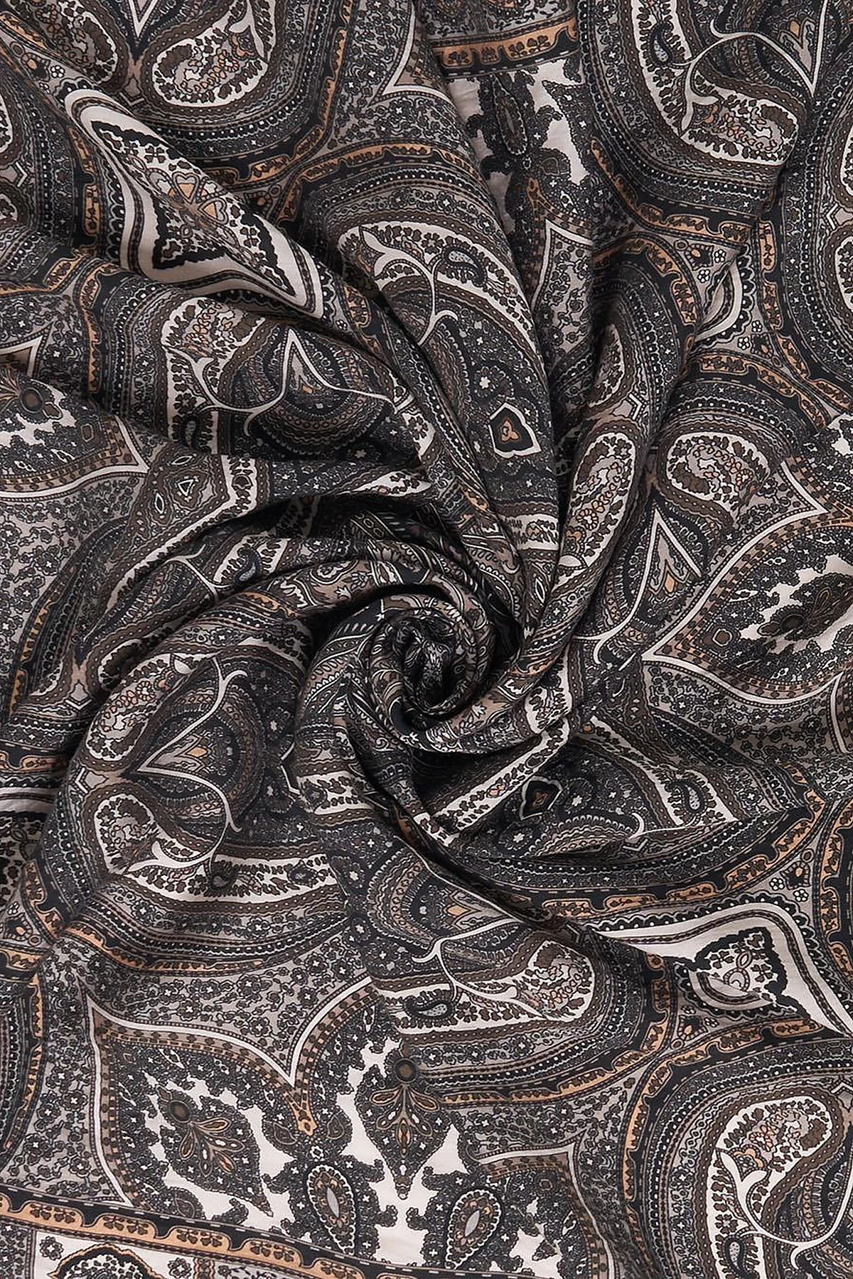 100% Lyocell Ethnic Patterned Scarf Black