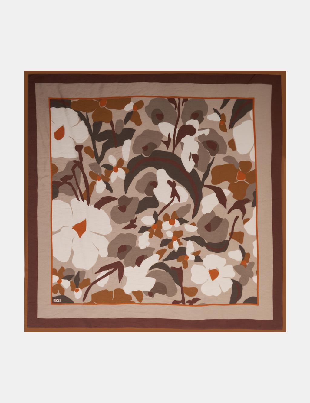 Retro Floral Pattern Viscose Scarf Beige