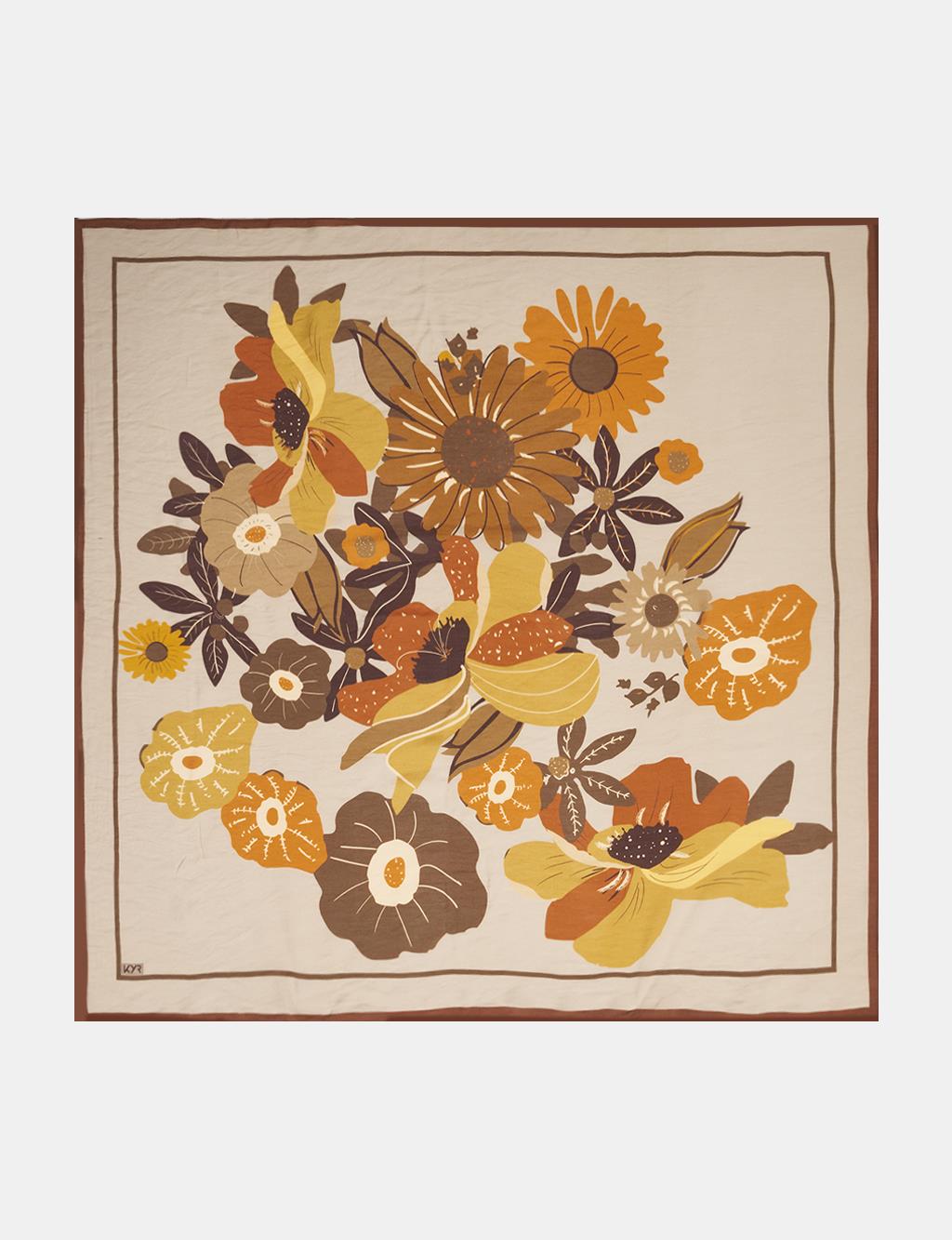 Multi Floral Pattern Viscose Scarf Olive