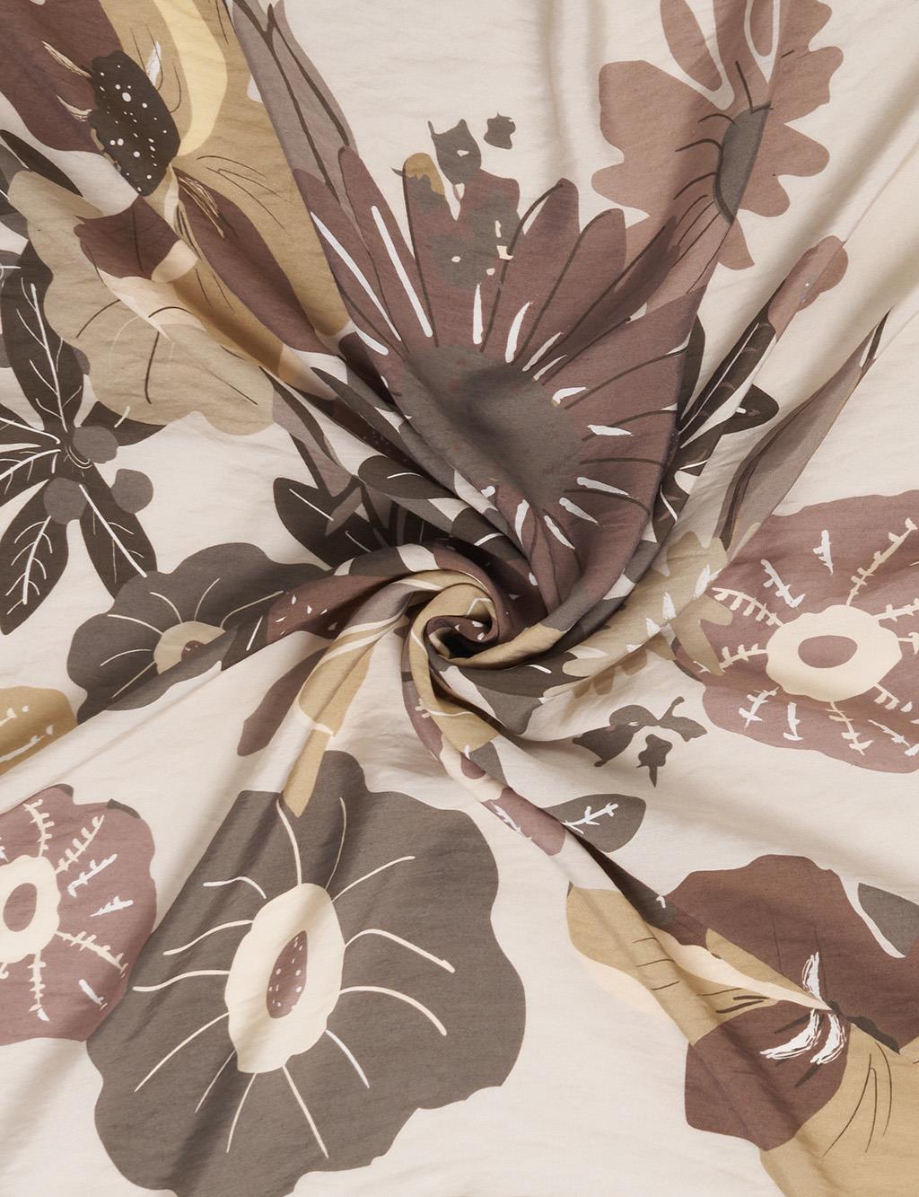 Multi Floral Pattern Viscose Scarf Mink