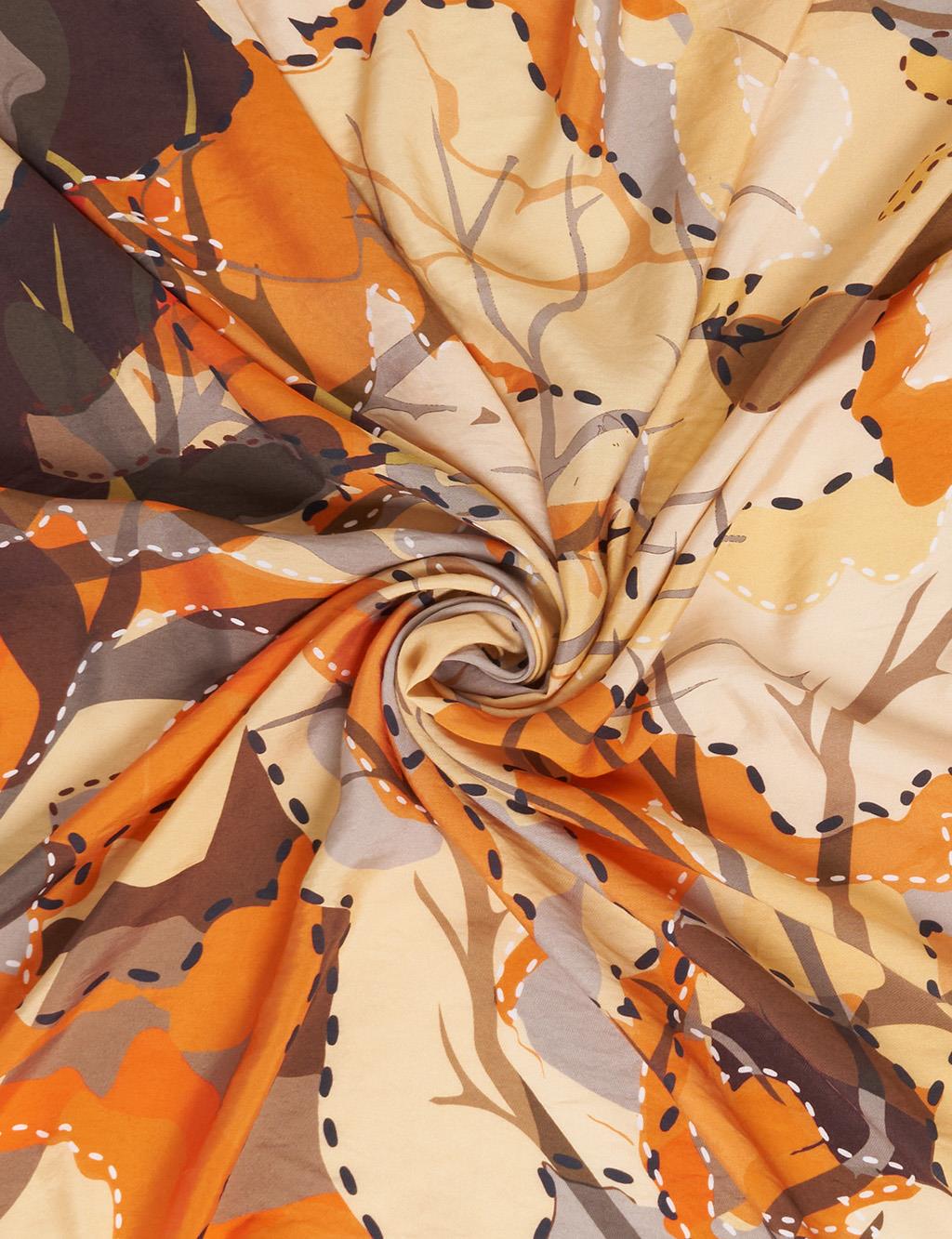 Abstract Branch Print Viscose Scarf Orange
