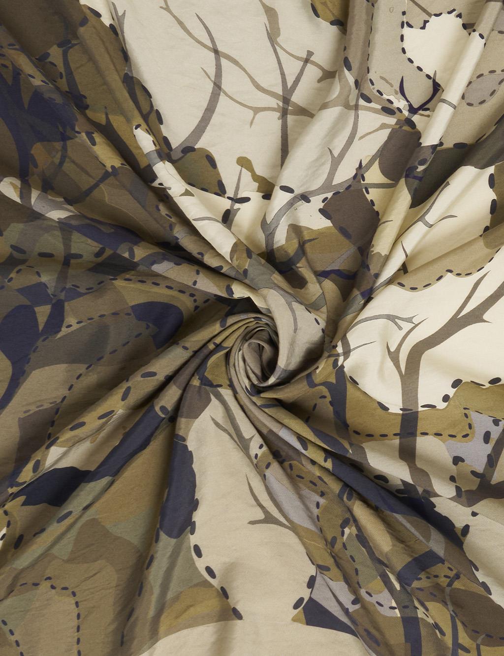 Abstract Branch Print Viscose Scarf Khaki