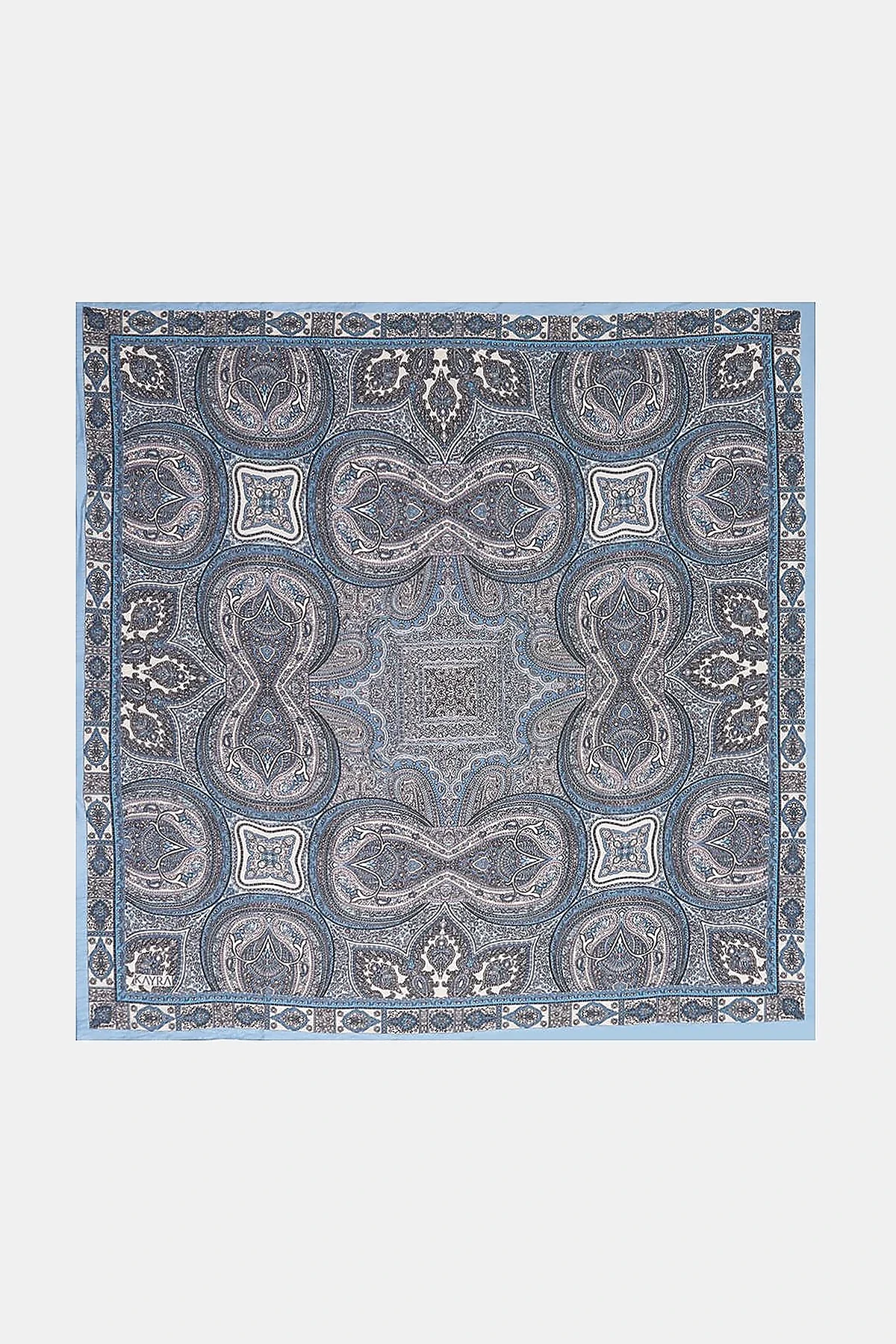 100% Lyocell Ethnic Patterned Scarf Blue