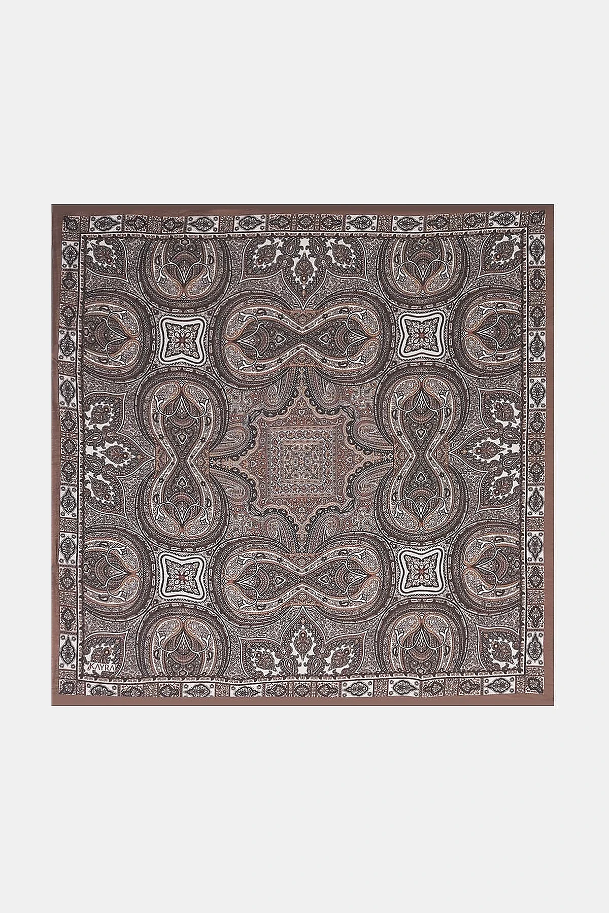 100% Lyocell Ethnic Patterned Scarf Dark Mink