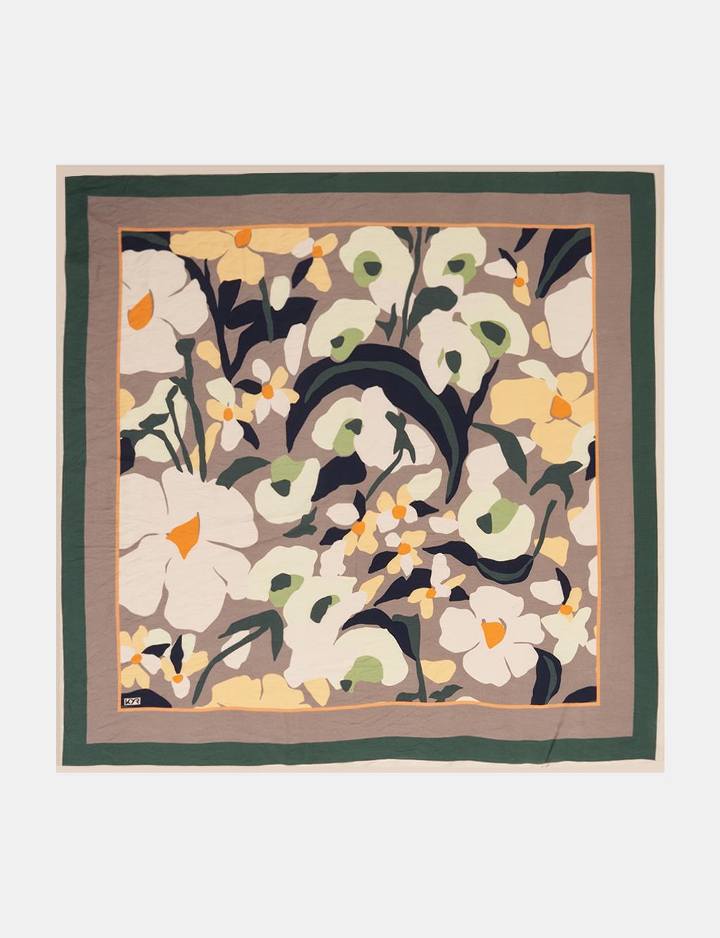 Retro Floral Pattern Viscose Scarf Mink