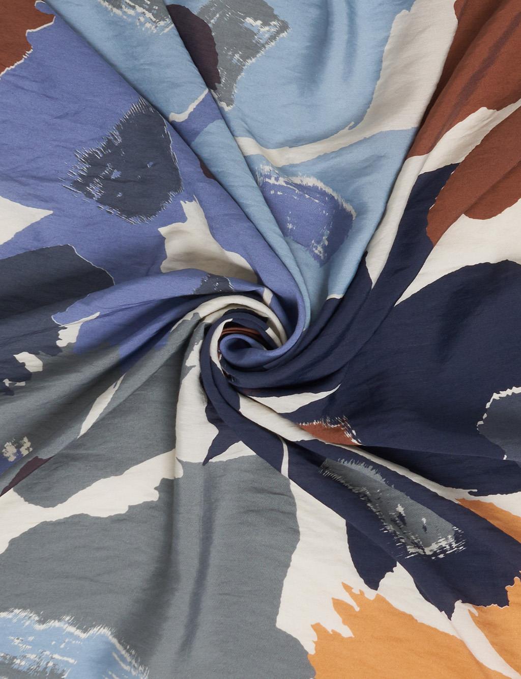 Leaf Pattern Viscose Scarf Indigo