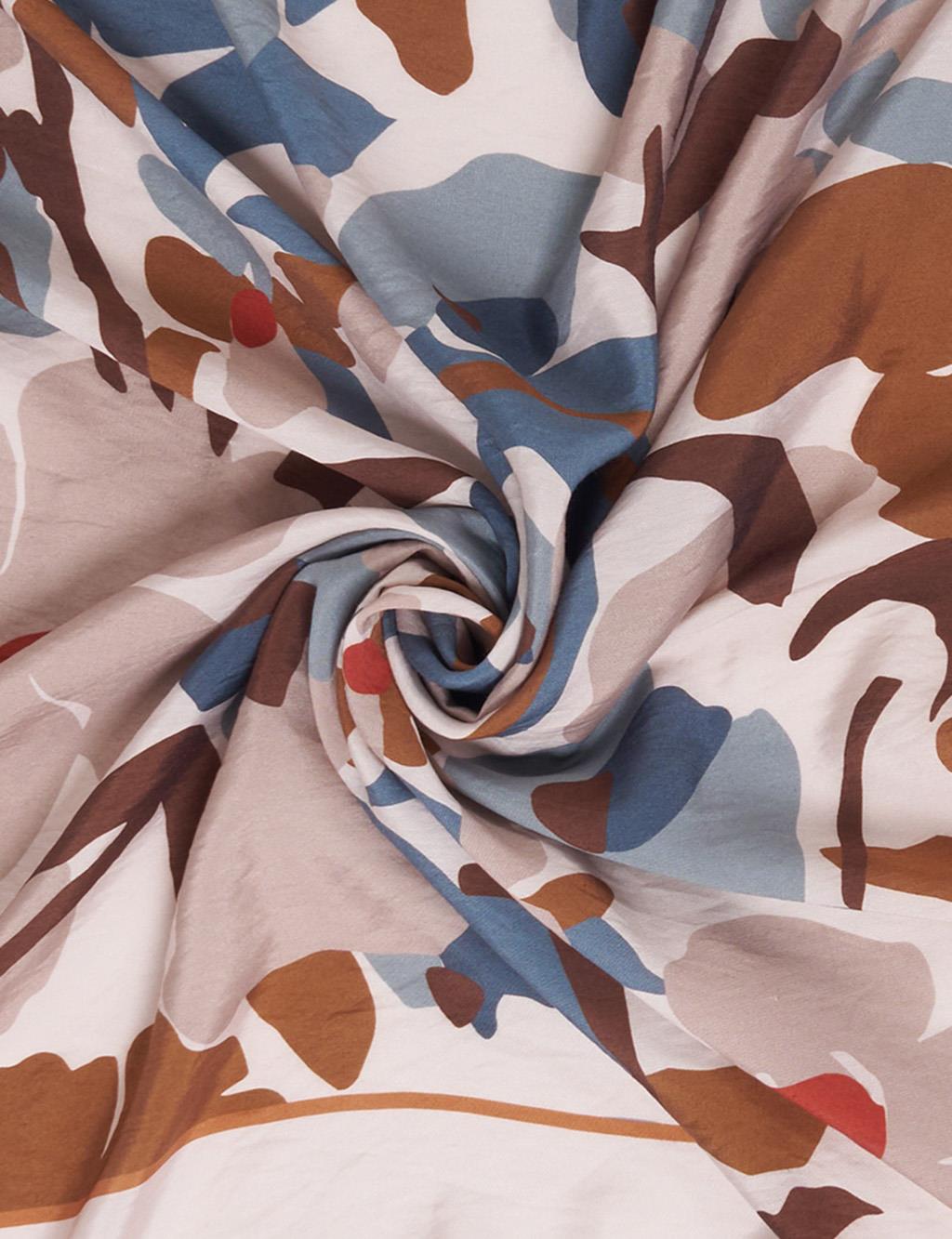 Retro Floral Pattern Viscose Scarf Brown