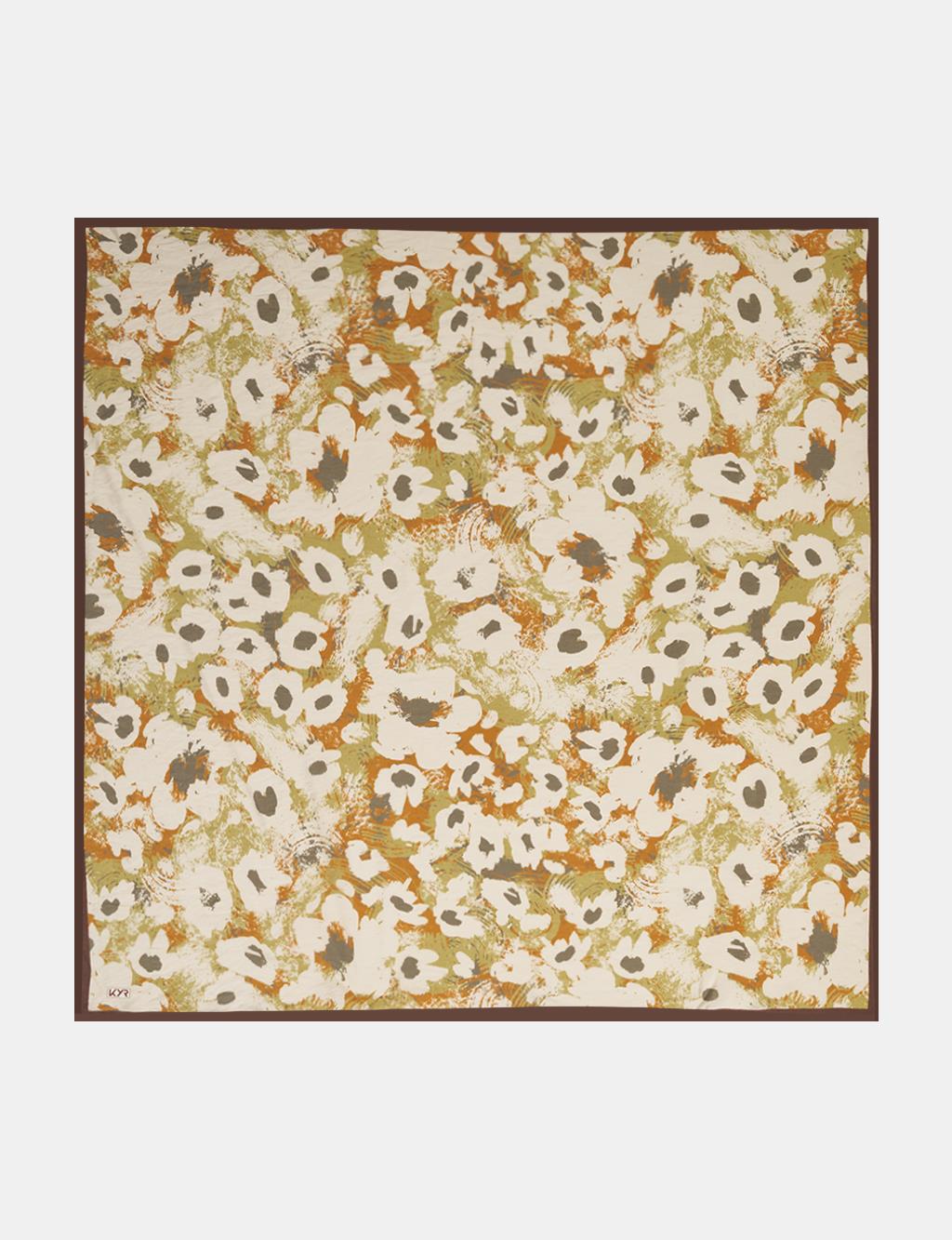 Mini Floral Pattern Viscose Scarf Brown-Cream