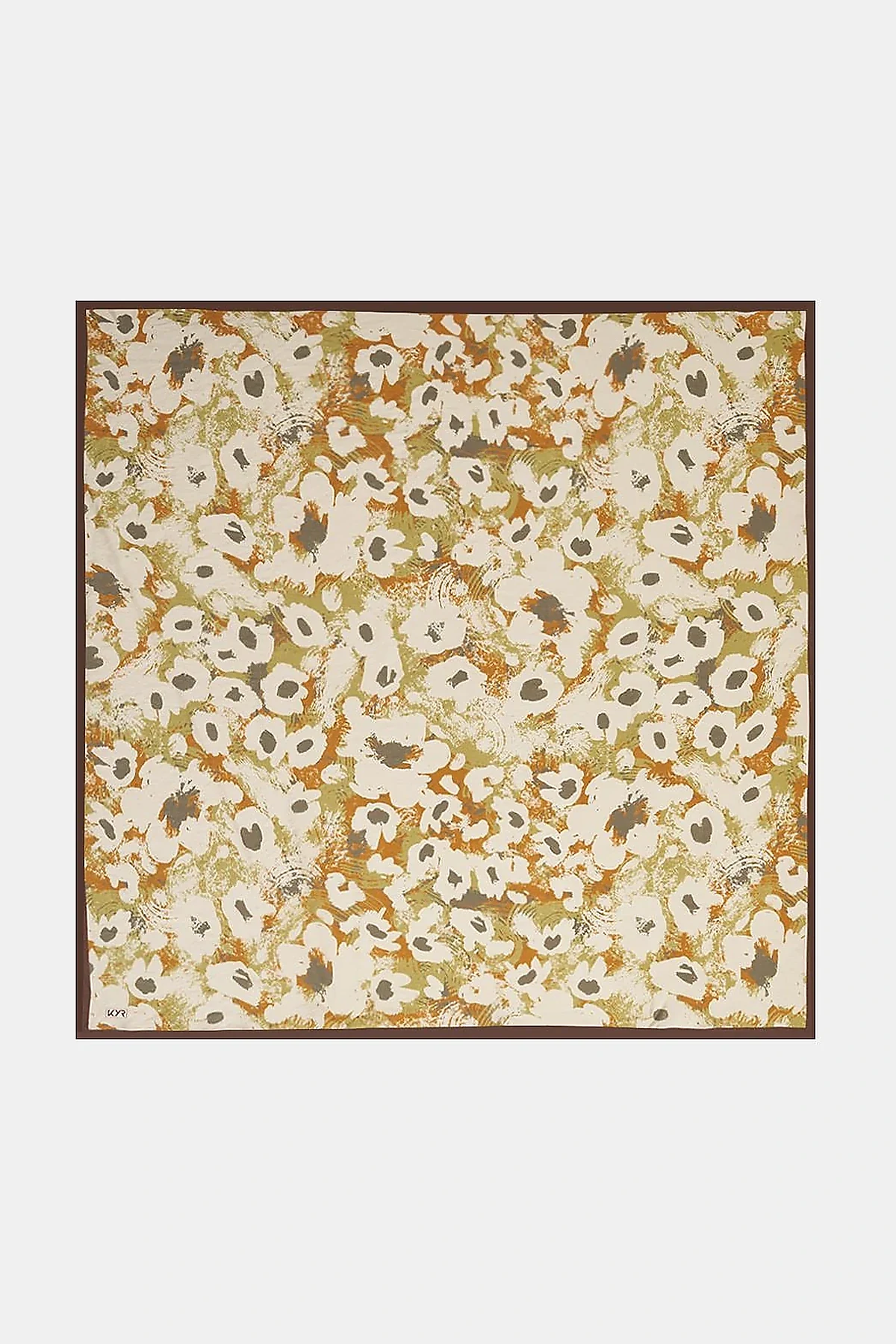 Mini Floral Pattern Viscose Scarf Brown-Cream