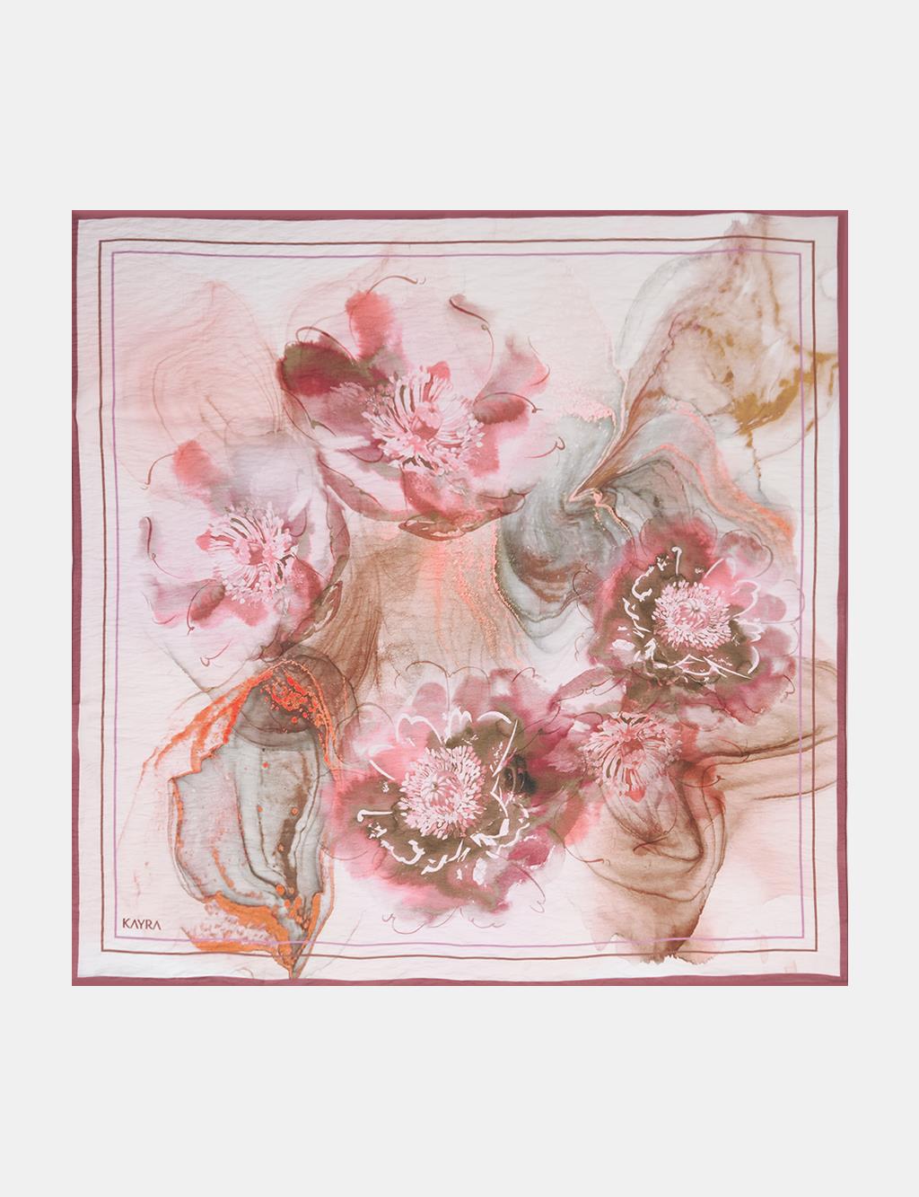 100% Lyocell Floral Patterned Scarf Powder Pink