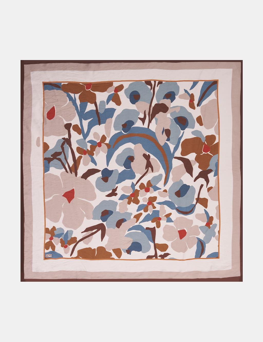 Retro Floral Pattern Viscose Scarf Brown