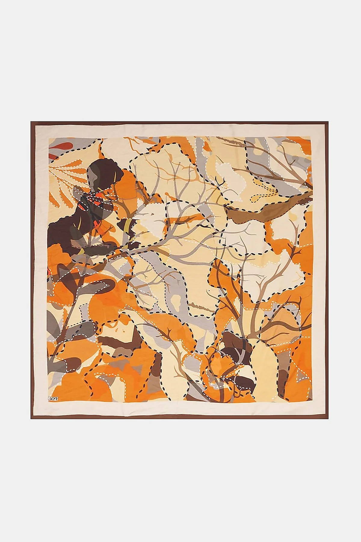 Abstract Branch Print Viscose Scarf Orange