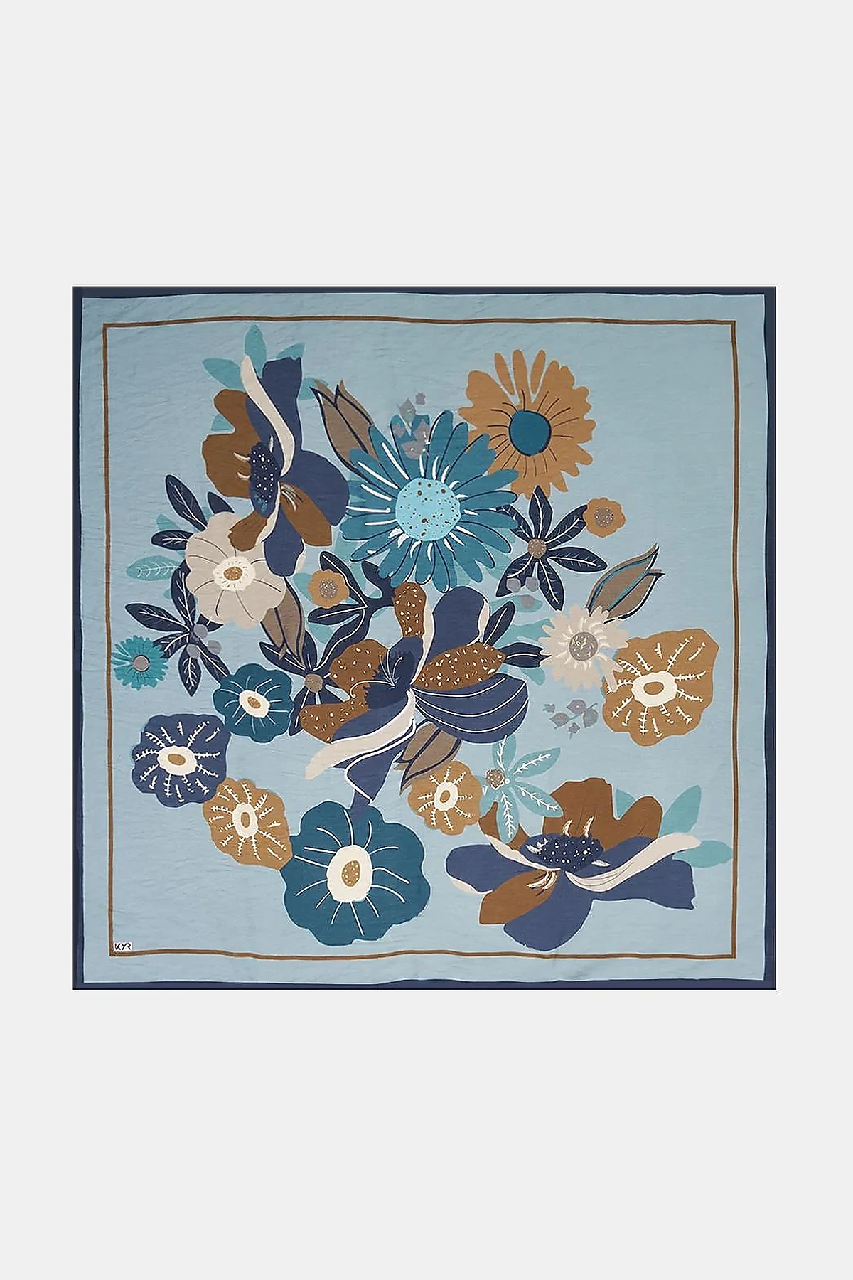 Multi Floral Pattern Viscose Scarf Blue