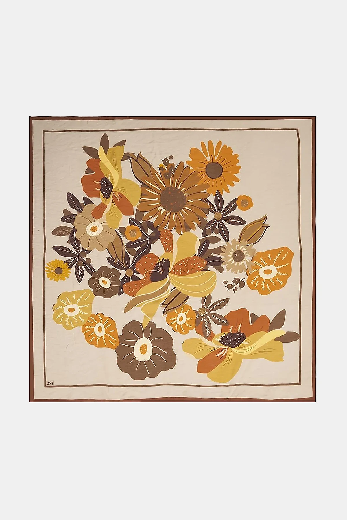 Multi Floral Pattern Viscose Scarf Olive