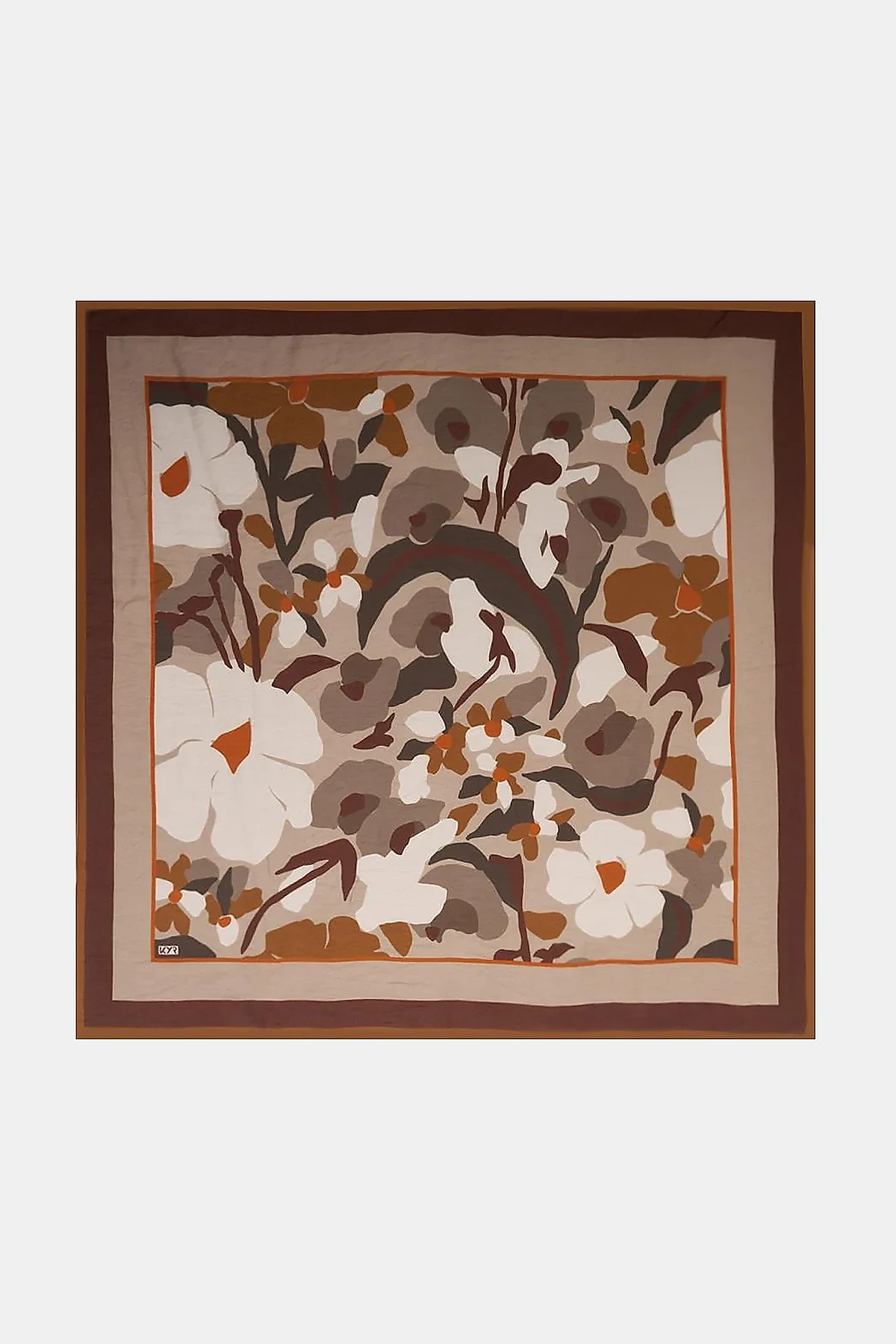 Retro Floral Pattern Viscose Scarf Beige